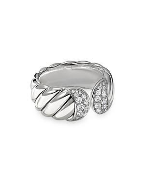 David Yurman Sterling Silver Sculpted Cable Ring with Pave Diamonds Product Image