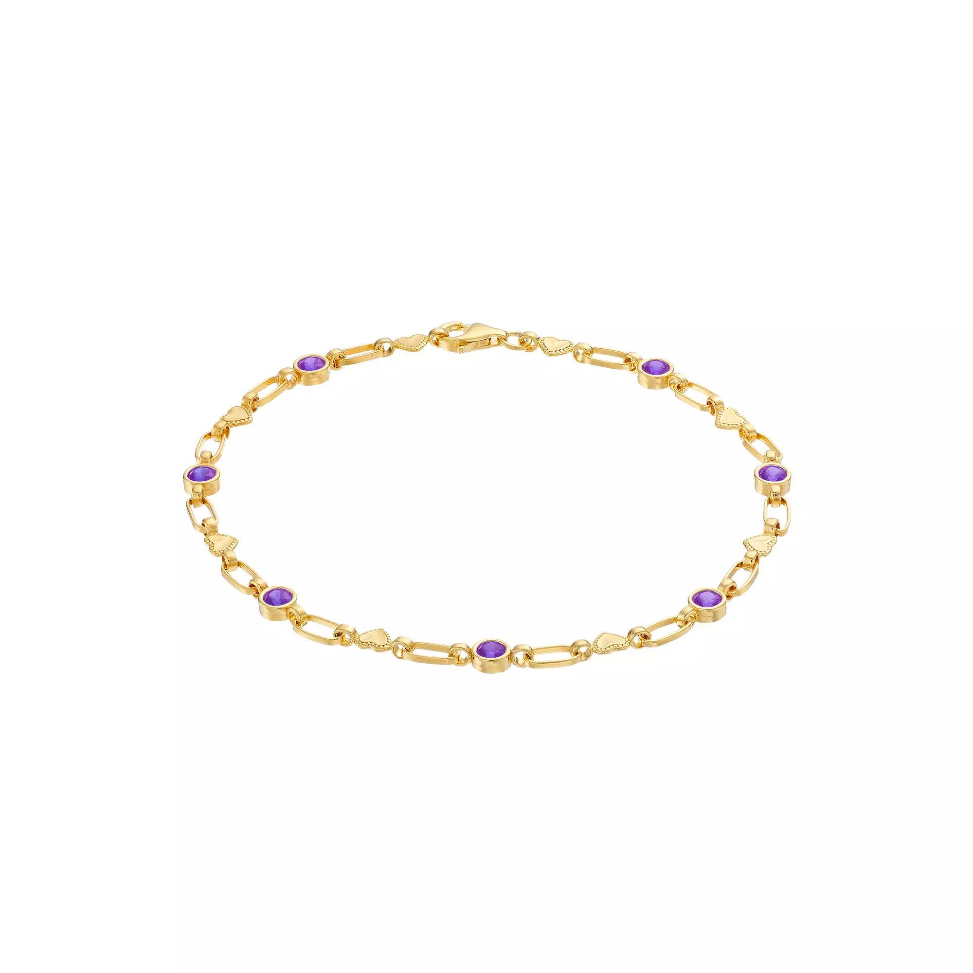 Kristen Kesho Sterling Silver Lab-Created Ruby Heart Link Bracelet, Women's, Size: 7.5" Product Image