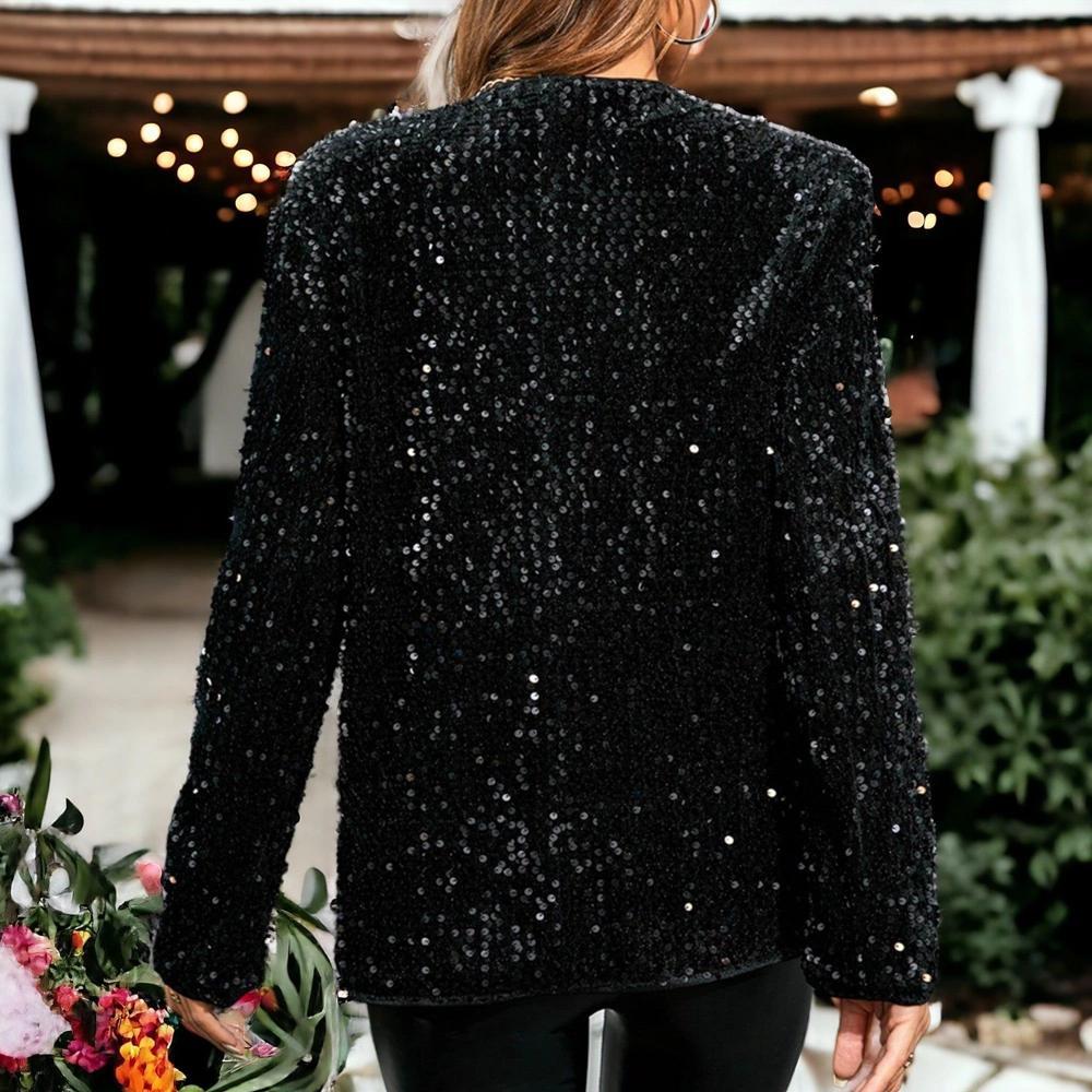 Anna-Kaci Women's Sequins Blazer Cardigan Jacket Open Front Casual Shiny Coat Product Image