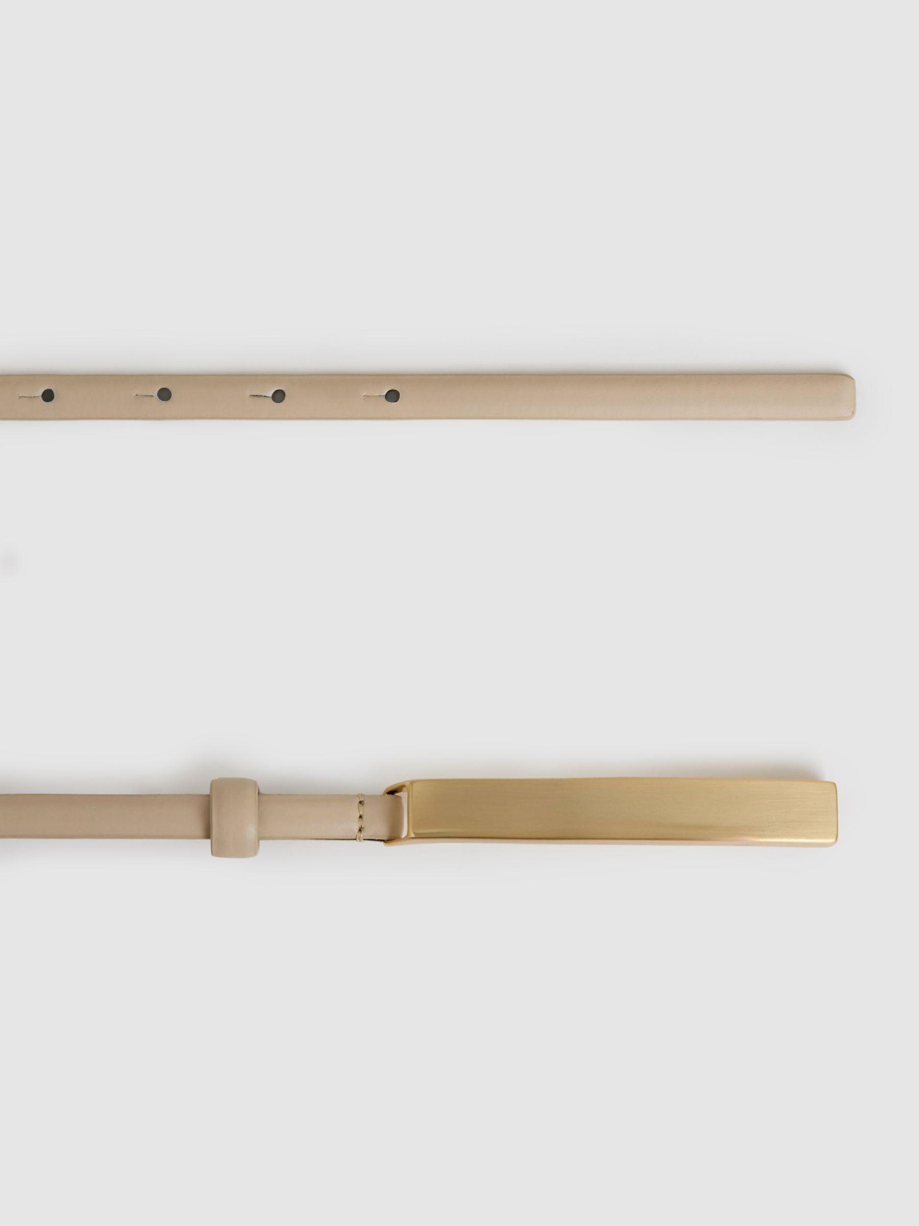 Leather Bar-Buckle Skinny Belt in Neutral Product Image