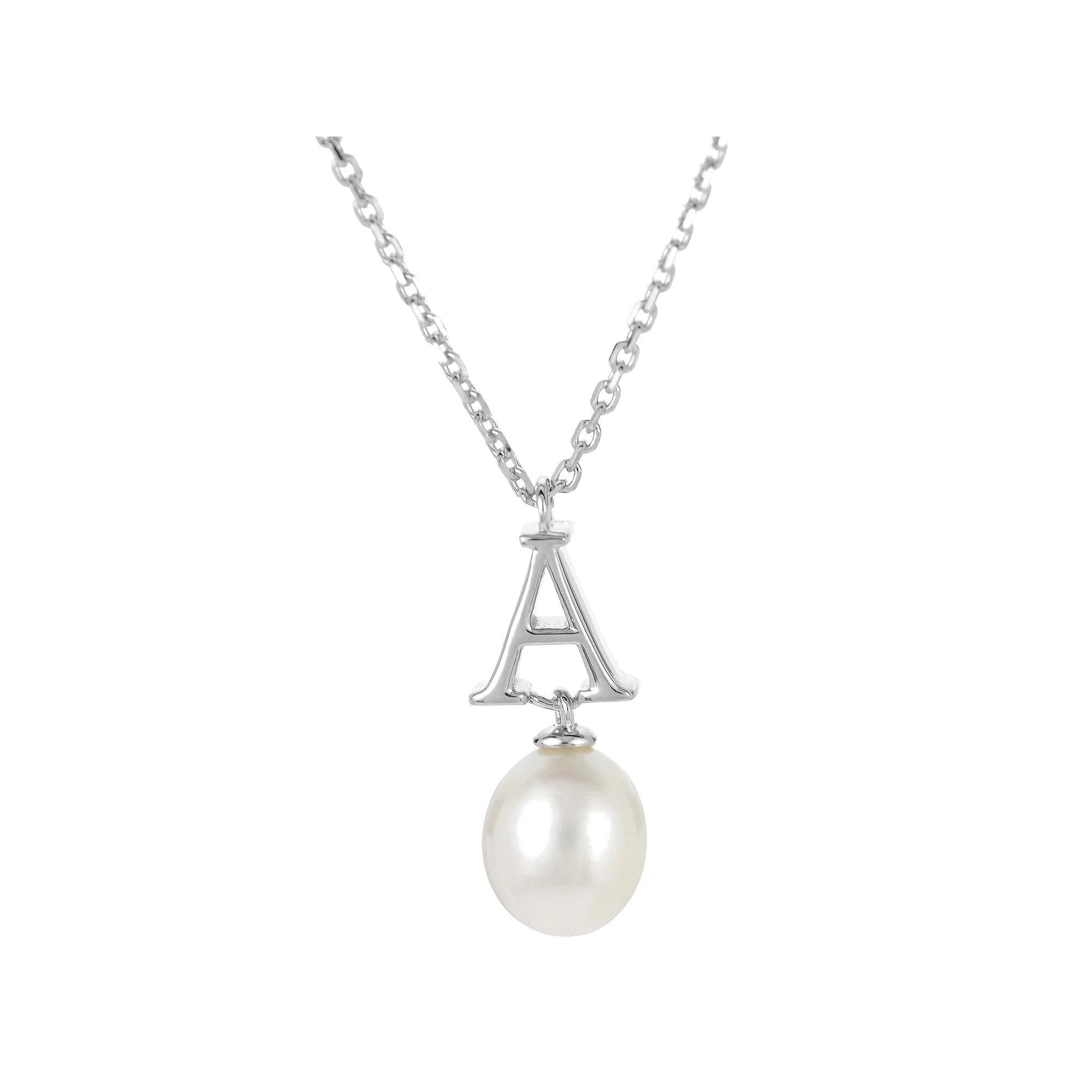 PearLustre by Imperial Sterling Silver Freshwater Cultured Pearl Initial Pendant Necklace, Womens Product Image