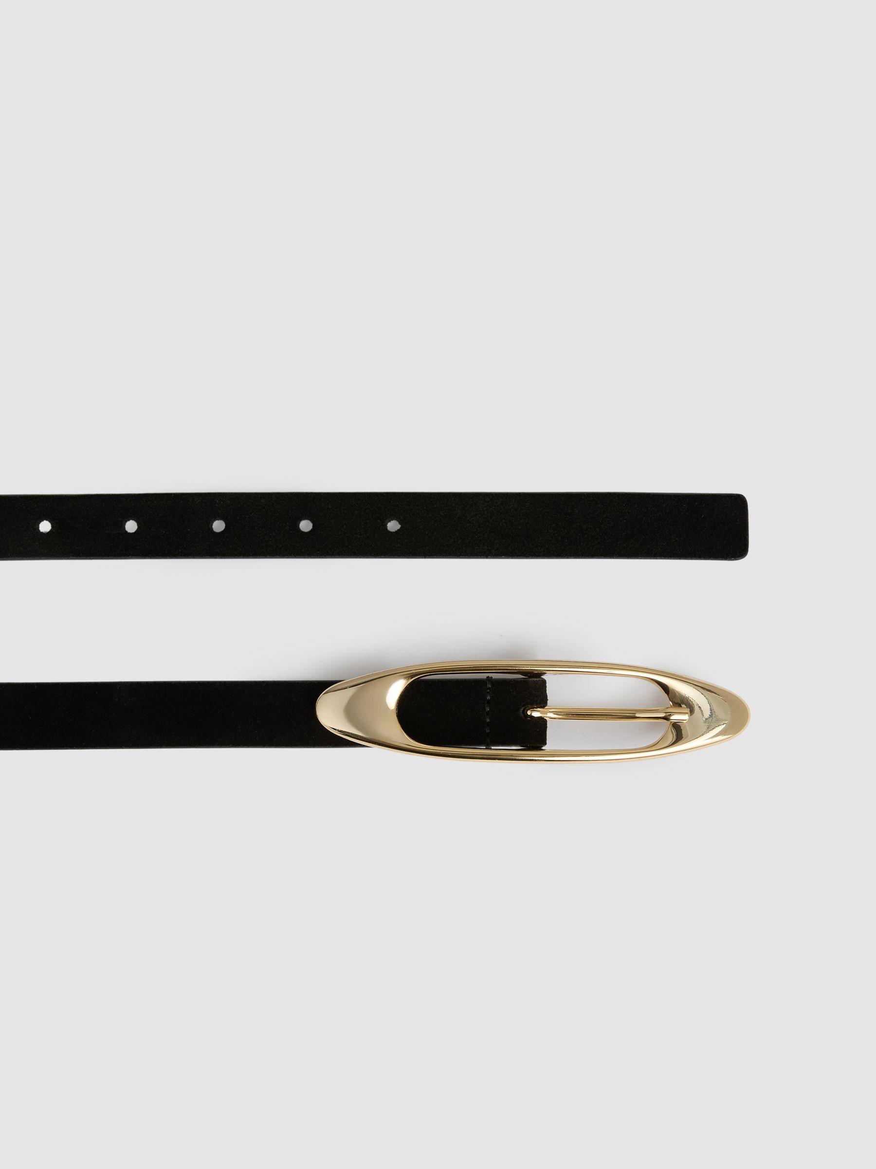 Suede Oval-Buckle Belt in Black Product Image