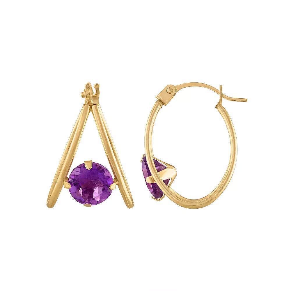 Designs by Gioelli 14k Gold Gemstone Capture Hoop Earrings, Womens, Red Product Image