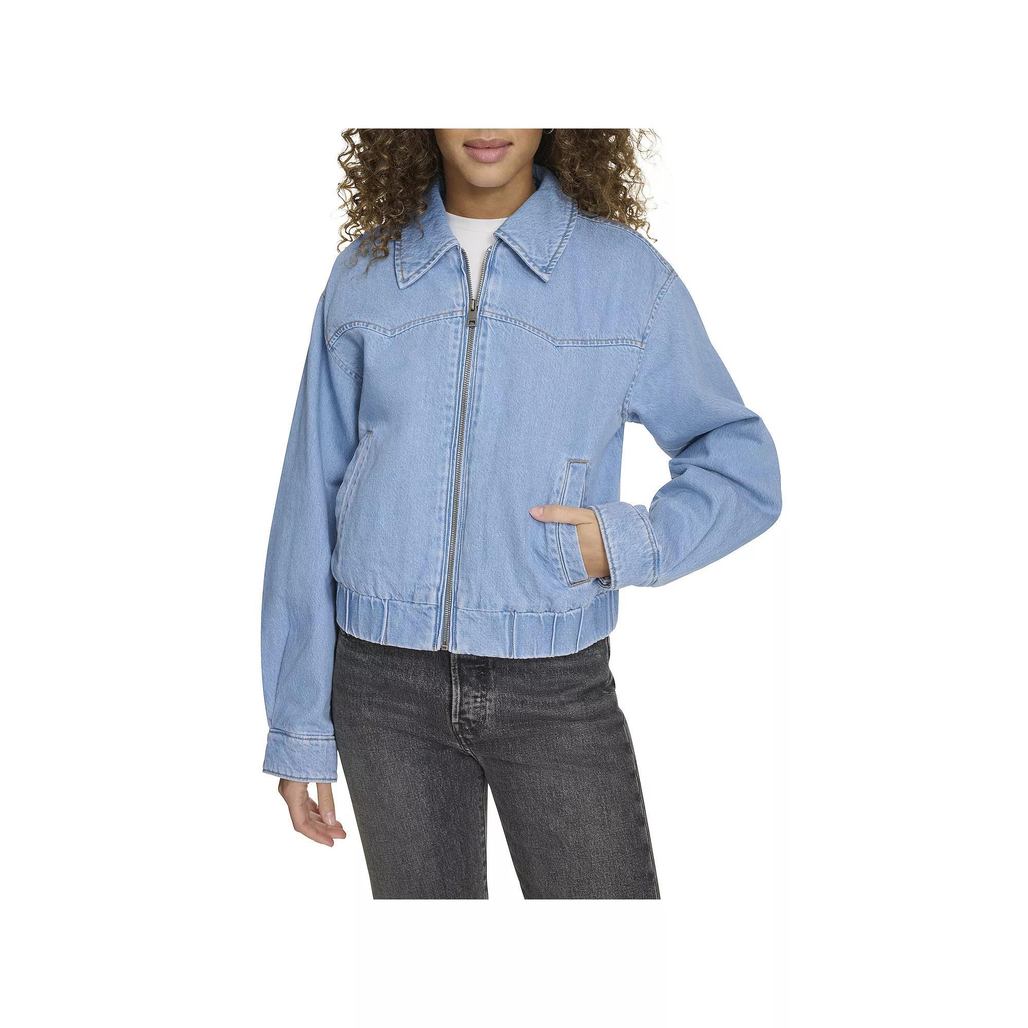 Womens Levis Denim Western Bomber Jacket Light Wash Blue Product Image