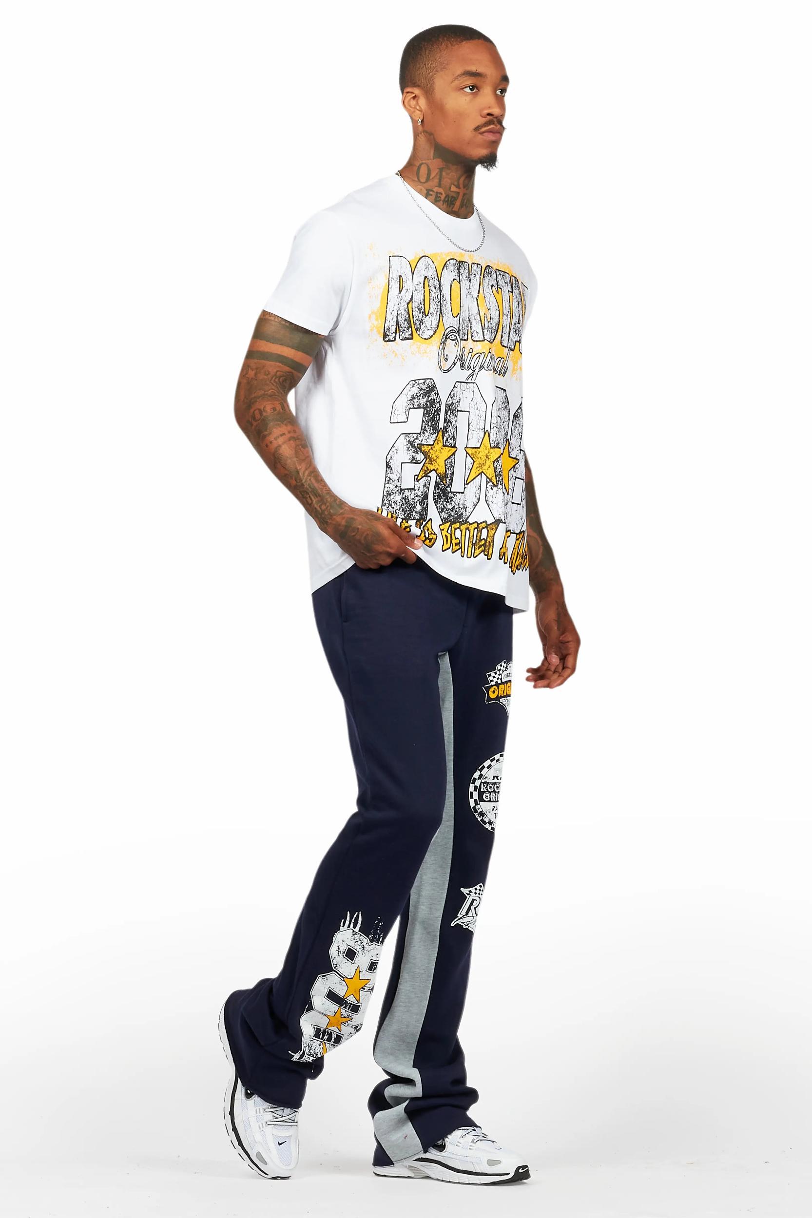 Racing Grung White/Navy T-Shirt/Stacked Baggy Track Pant Set Male Product Image