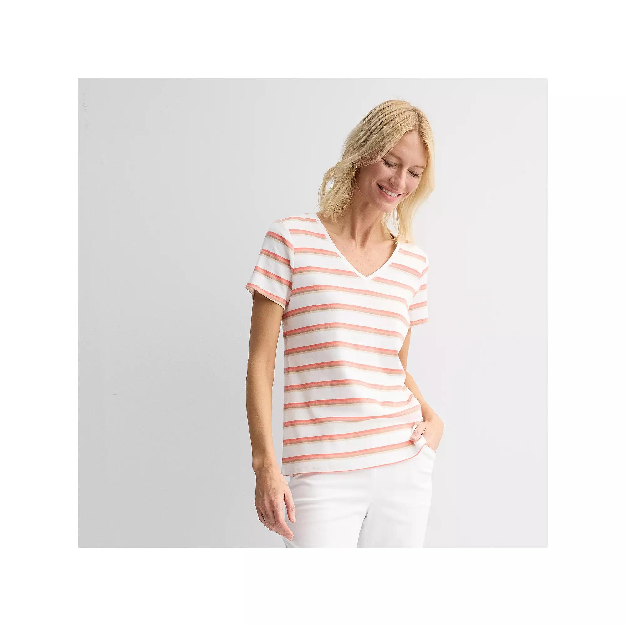 Petite Croft & Barrow® Essential V-Neck Tee, Women's, Size: Medium Petite, Orange Tile Block Product Image