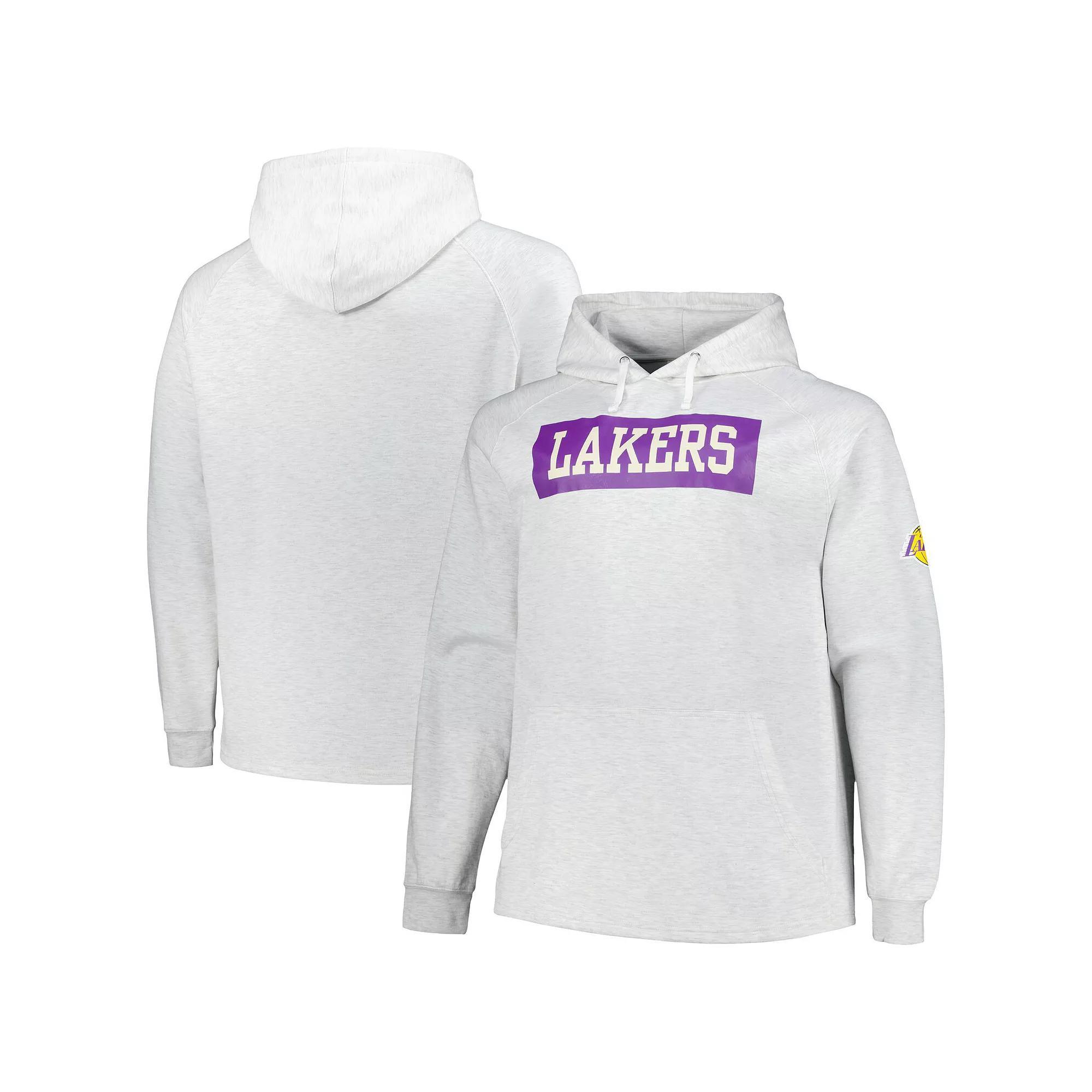 Men's Fanatics Ash Los Angeles Lakers Big & Tall Raglan Tri-Blend Pullover Hoodie, Size: 4XLT, Black Product Image