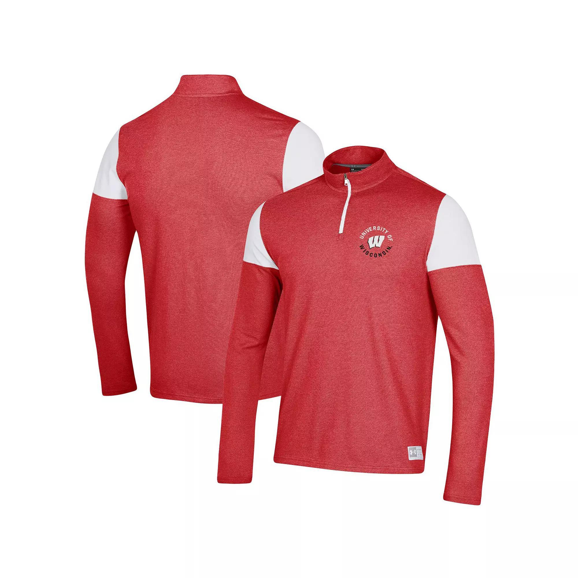 Men's Under Armour Red Wisconsin Badgers Gameday Tri-Blend Quarter-Zip Jacket, Size: Large Product Image