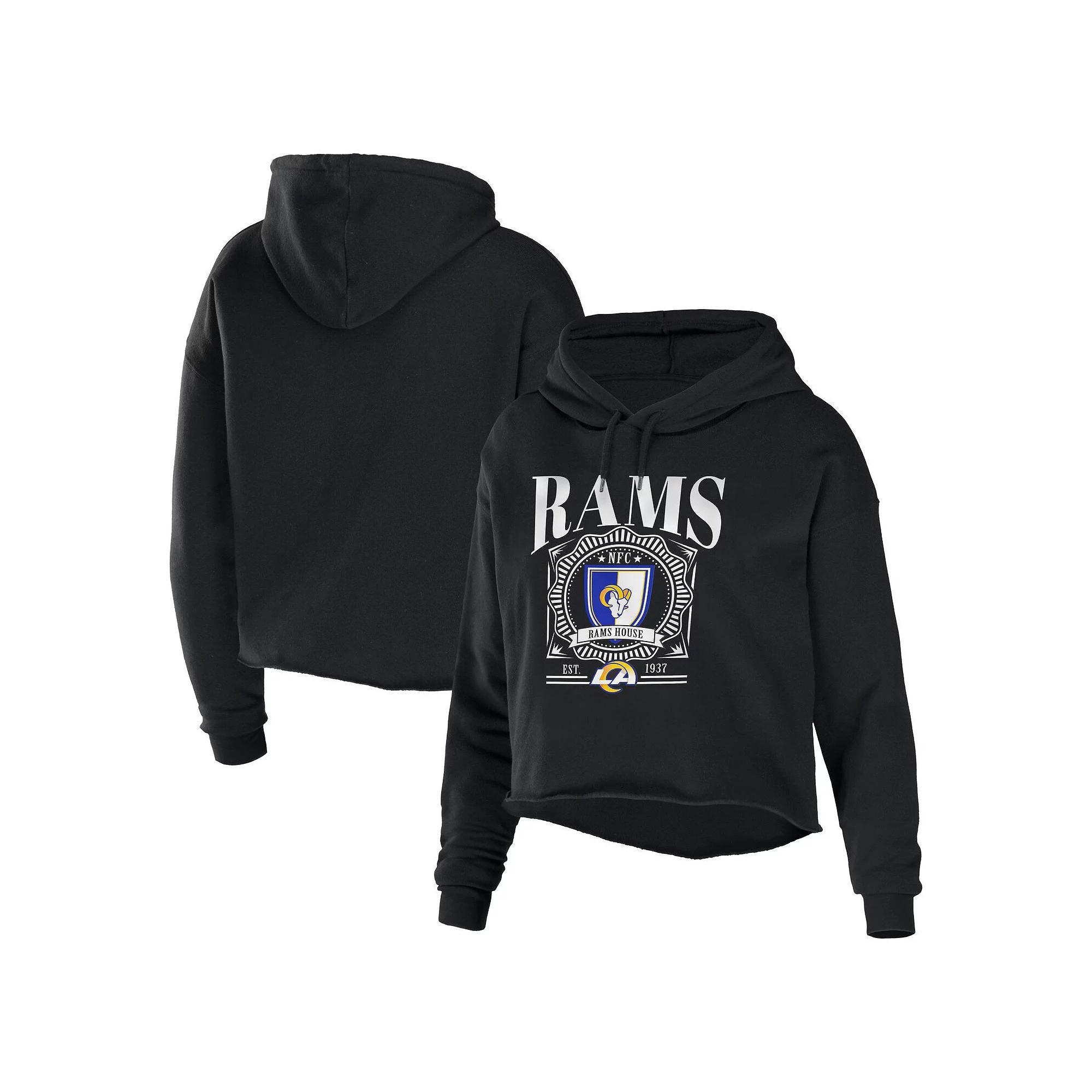 Women's WEAR by Erin Andrews Black Los Angeles Rams Cropped Sponge Fleece Pullover Hoodie, Size: Small Product Image