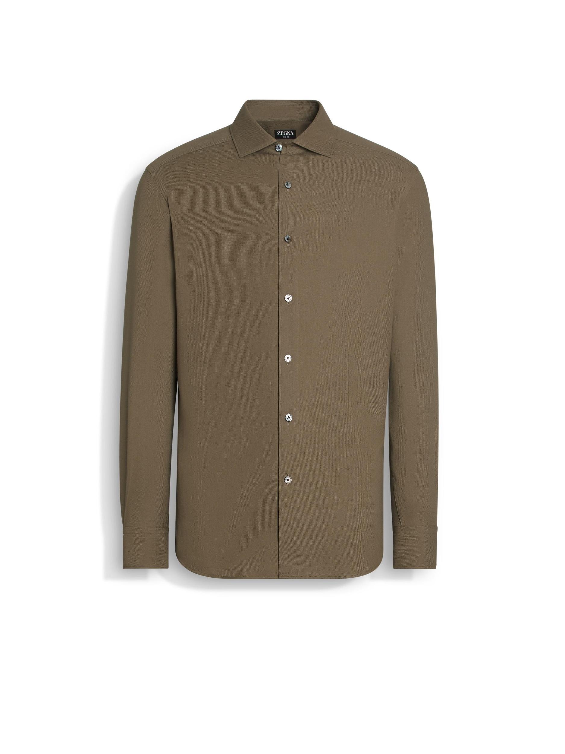 ZEGNA Men's Cashco Cotton And Cashmere Sport Shirt In Khaki Product Image