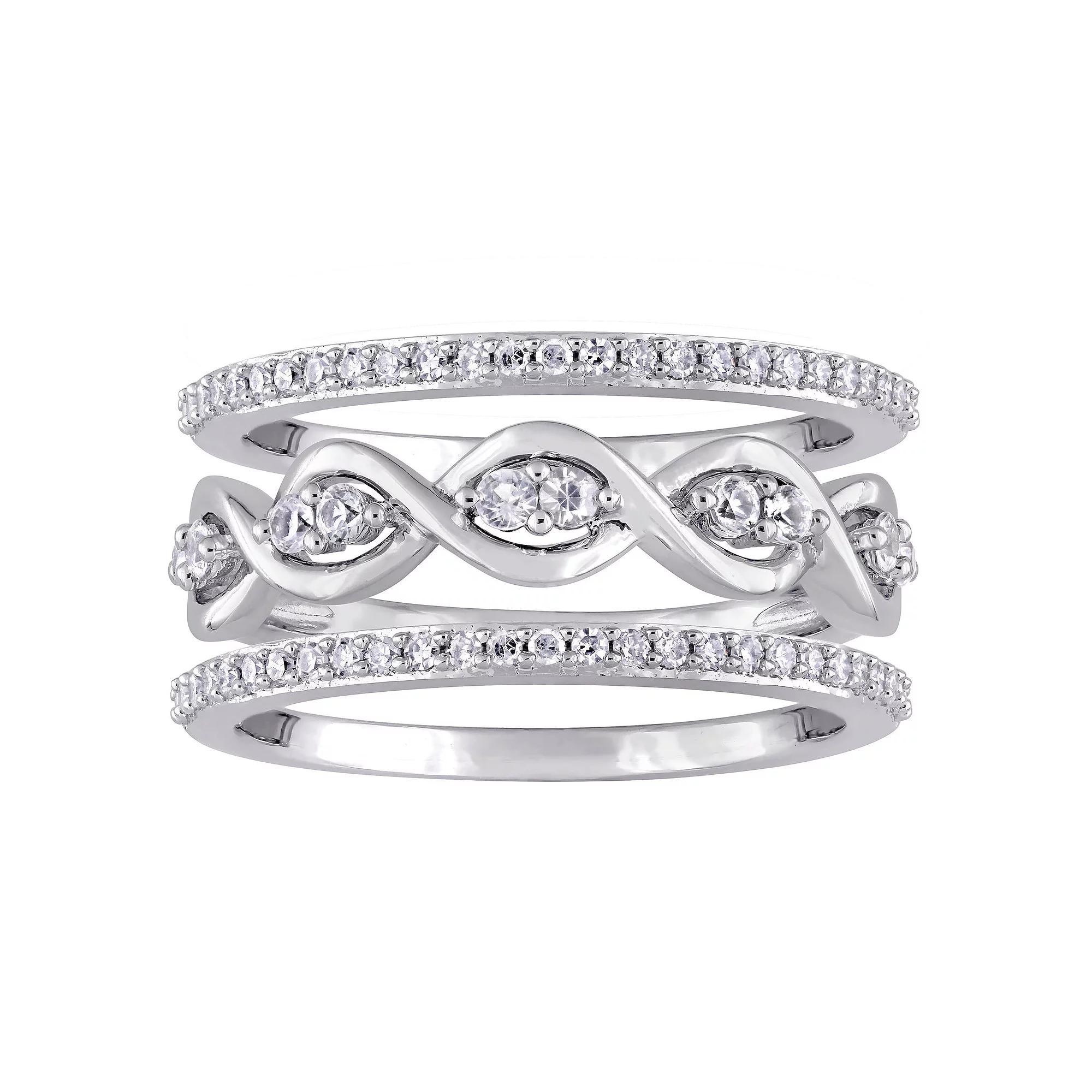 Stella Grace 14k White Gold White Sapphire & 1/4 Carat T.W. Diamond Ring Set, Women's Product Image