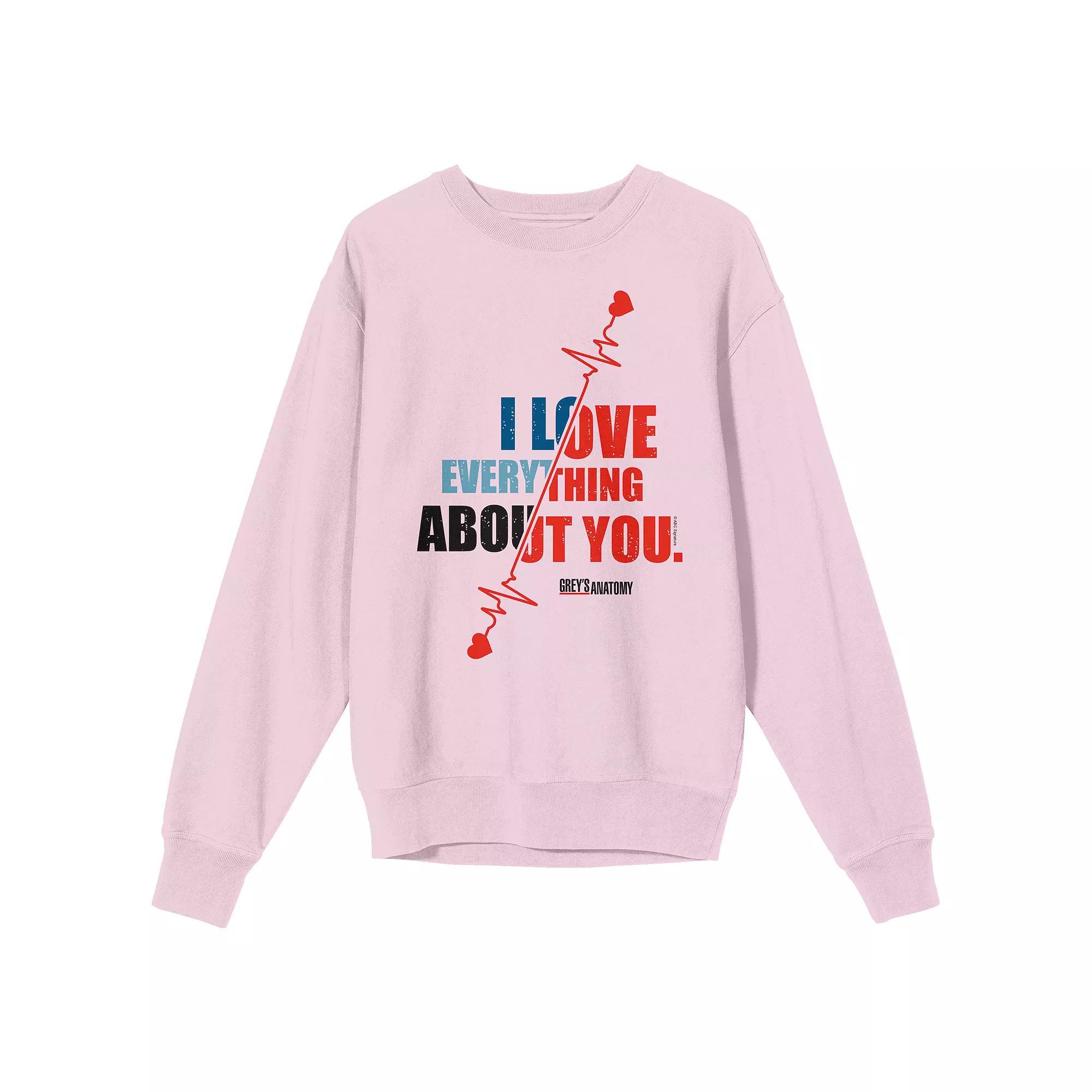 Juniors' Greys Anatomy I Love Graphic Sweatshirt, Women's, Size: Small, Pink Product Image