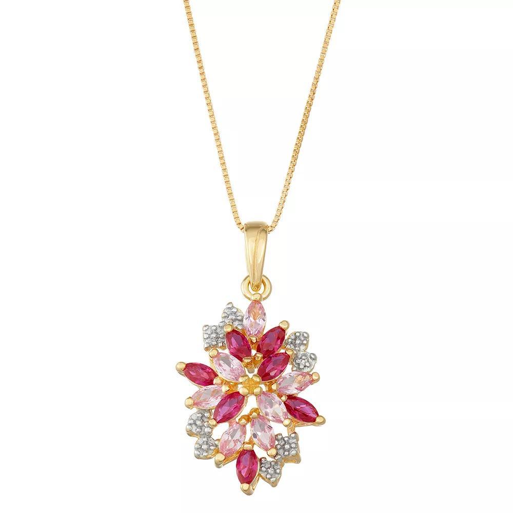14k Gold Over Silver Lab-Created Ruby & Sapphire Cluster Pendant Necklace, Women's, Size: 18", Sterling Product Image
