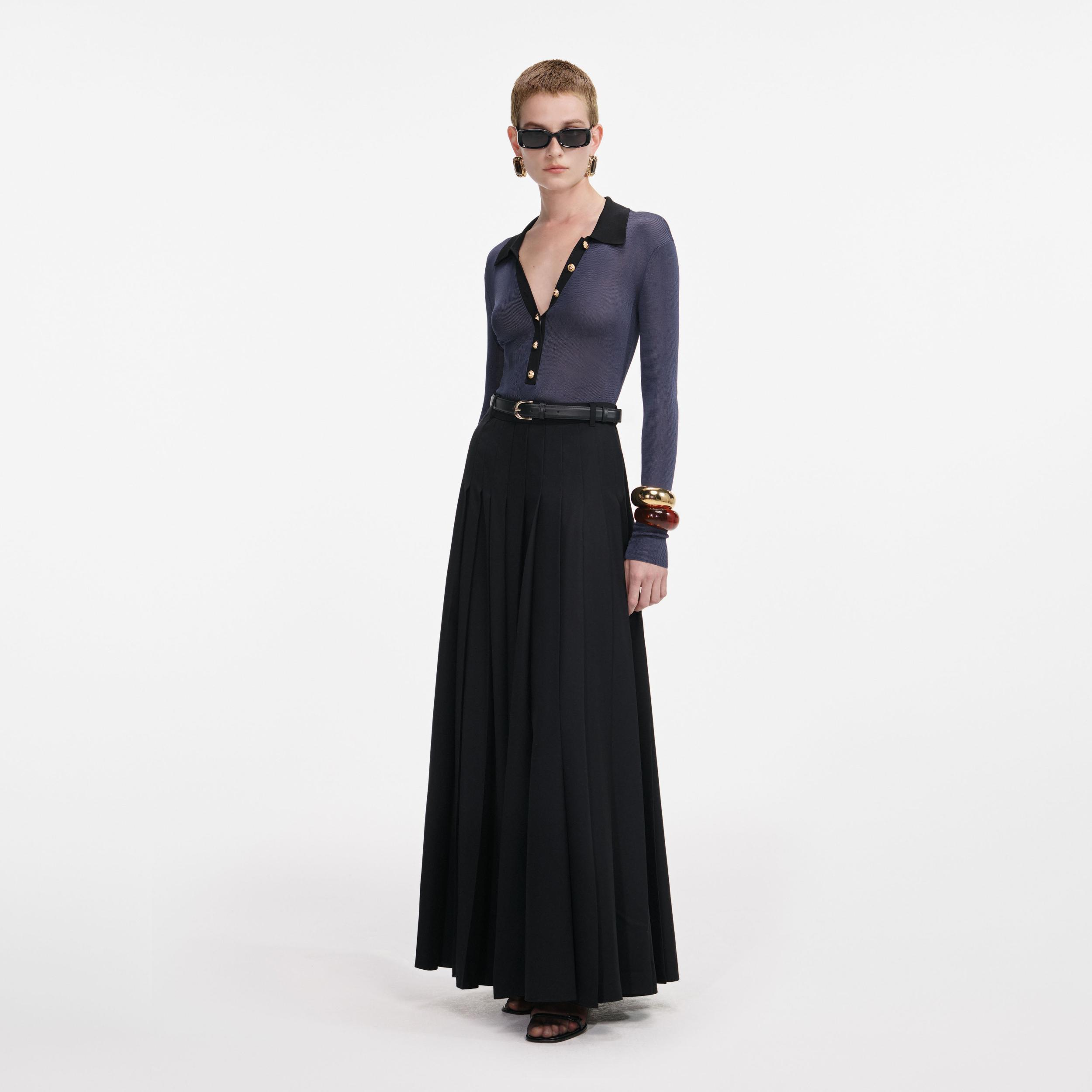 Navy Viscose Knit Bodysuit Product Image