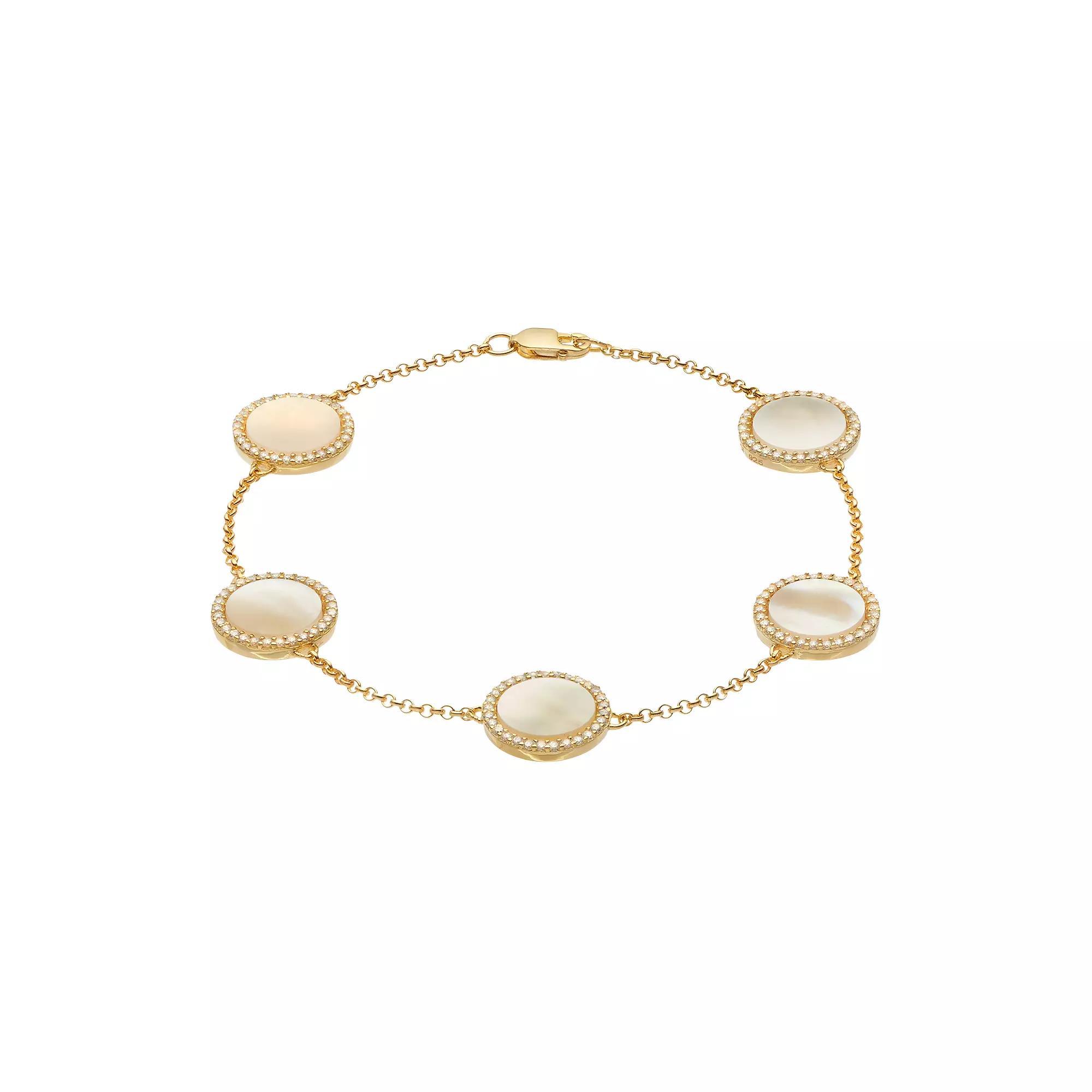 Sterling Silver Mother-of-Pearl & Cubic Zirconia Halo Station Bracelet, Women's, Size: 7.5" Product Image