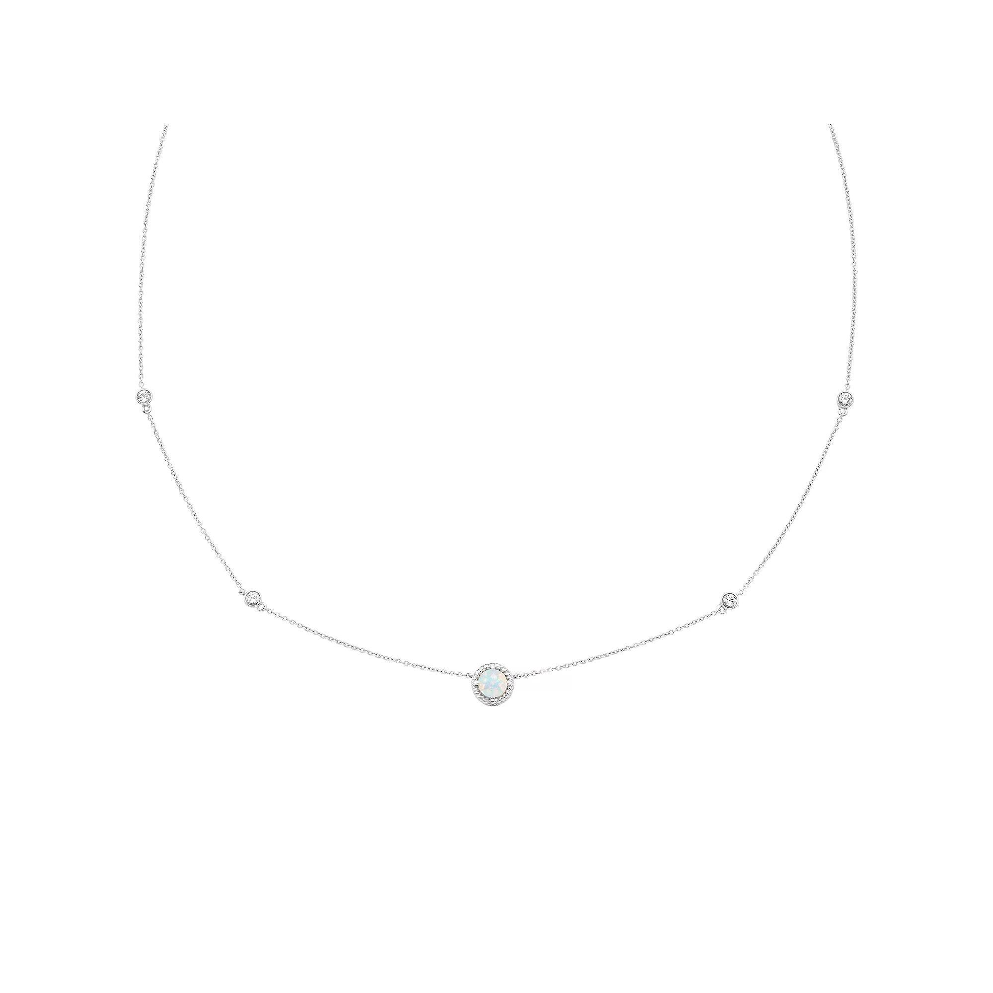 Boston Bay Diamonds Sterling Silver Genuine Opal & Lab-Grown White Sapphire Necklace, Women's, Size: 18-20" ADJ Product Image