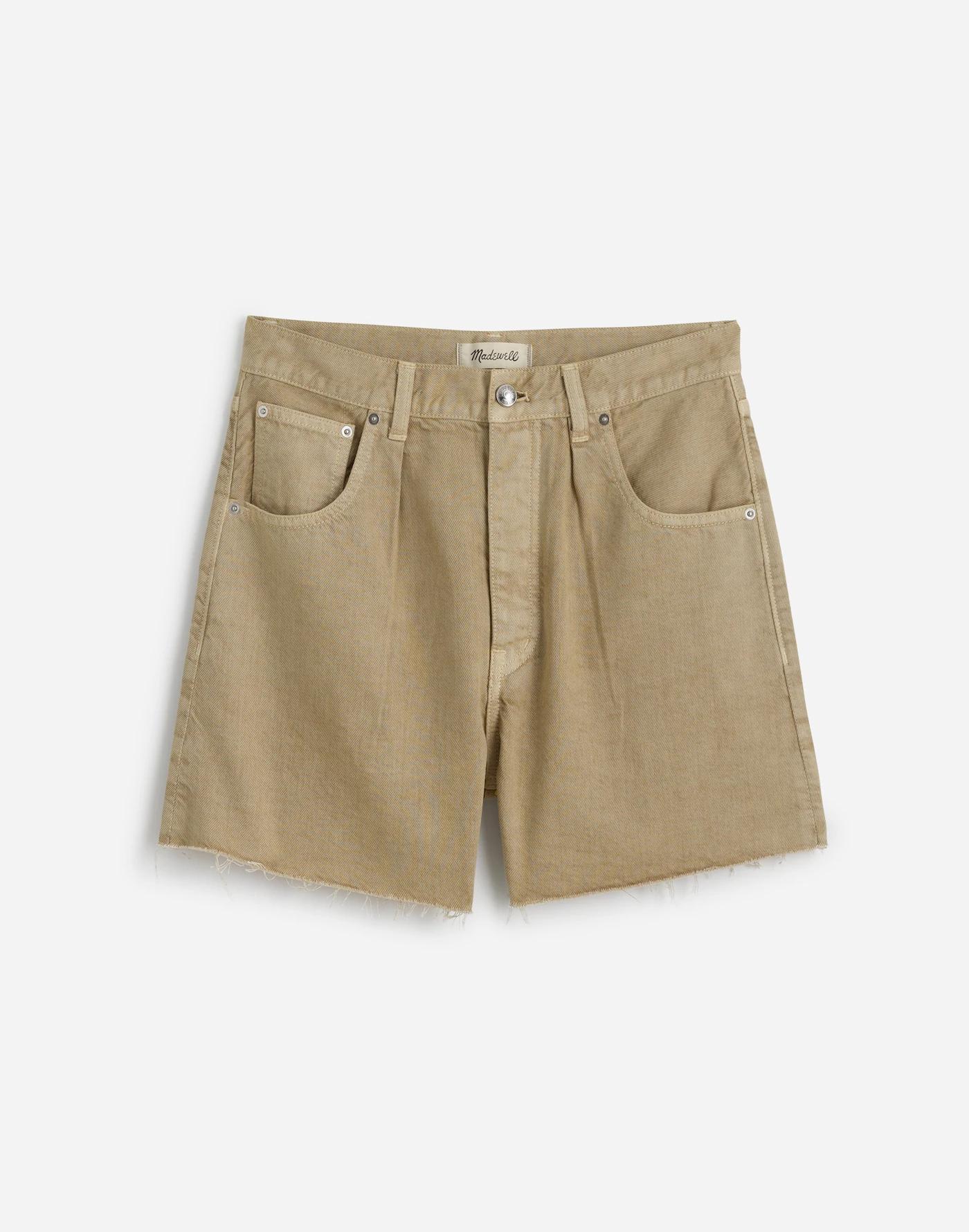 Pleated Low-Slung Denim Shorts Product Image