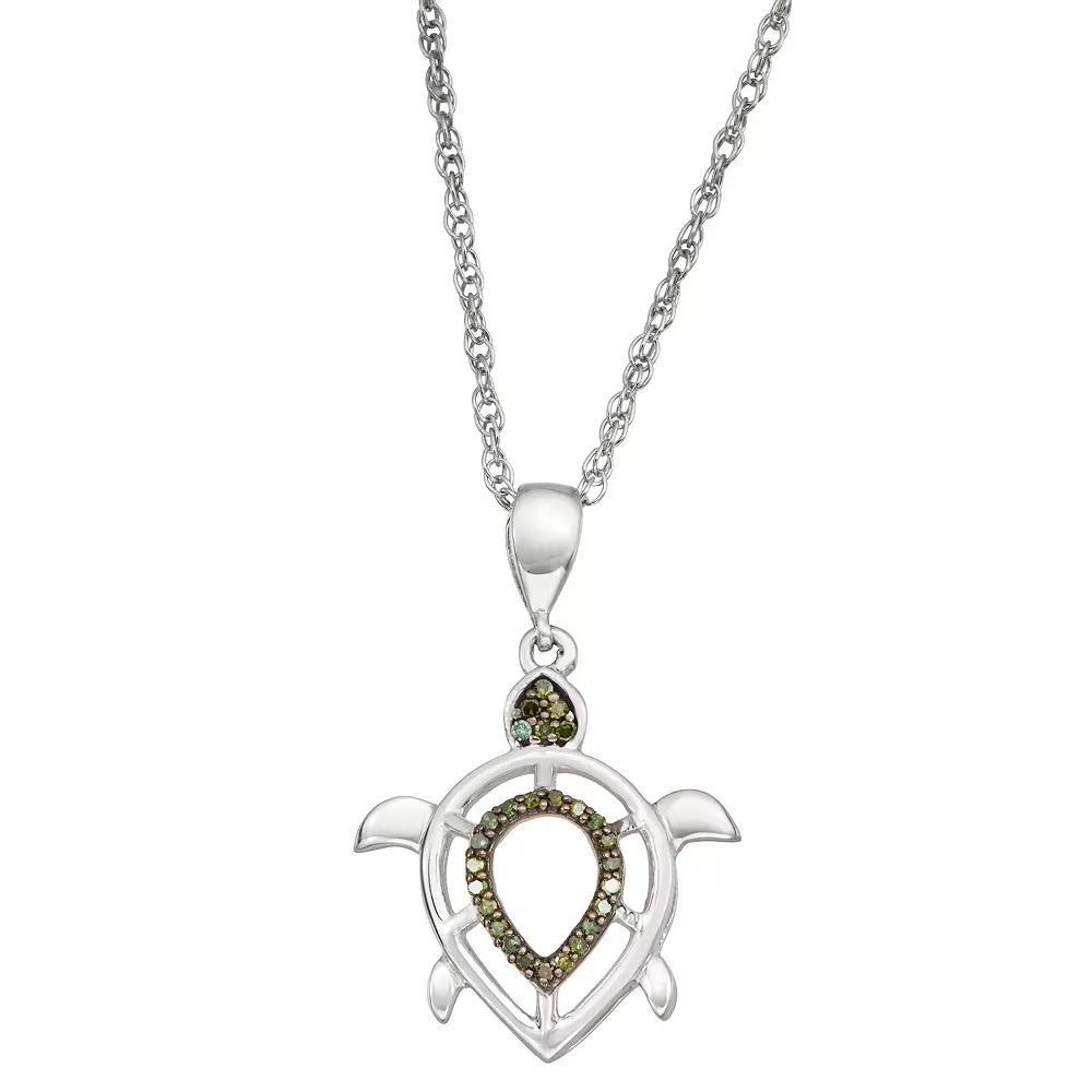 Jewelexcess Sterling Silver 1/10 Carat T.W. Green Diamond Turtle Pendant Necklace, Women's, Size: 18", Silver Tone Product Image