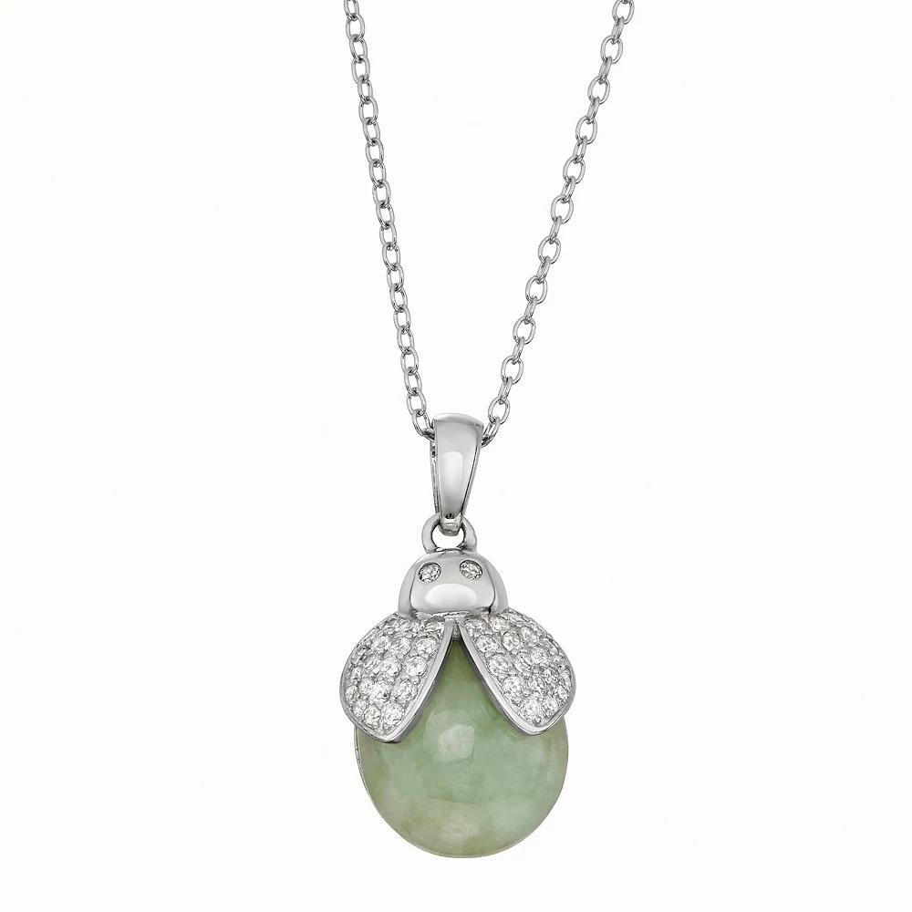 Dynasty Jade Sterling Silver Jade & Cubic Zirconia Ladybug Pendant Necklace, Women's, Size: 18" Product Image