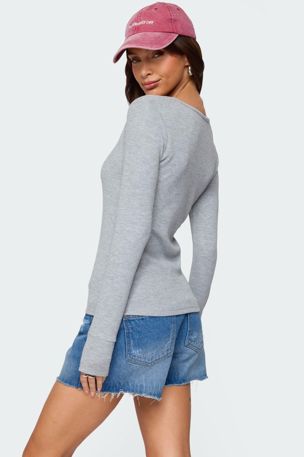 Helaine Waffle Henley T Shirt Product Image
