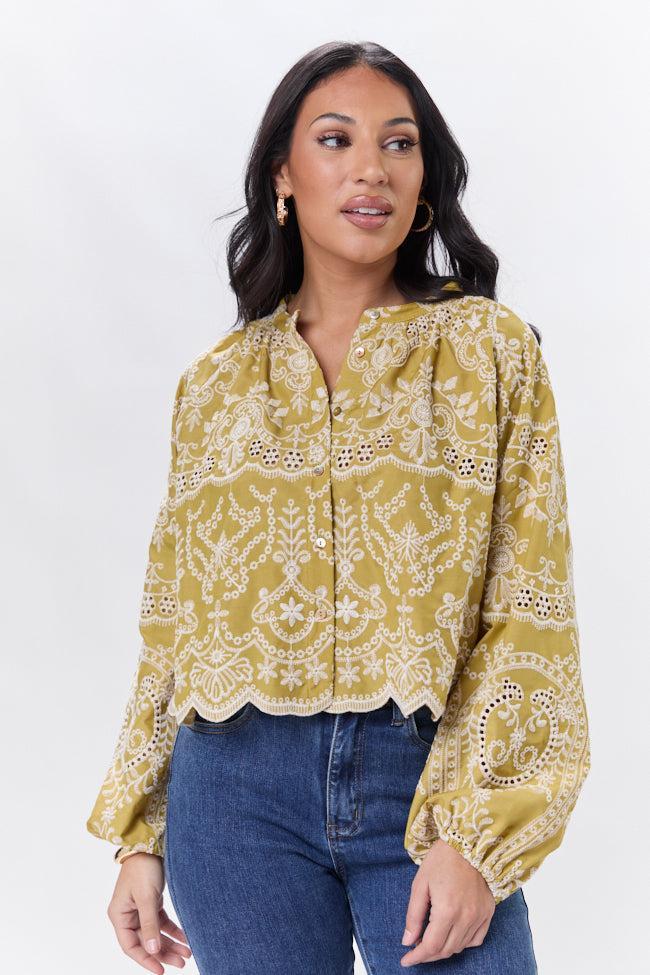 A Perfect Day Chartreuse Embroidered Blouse Product Image