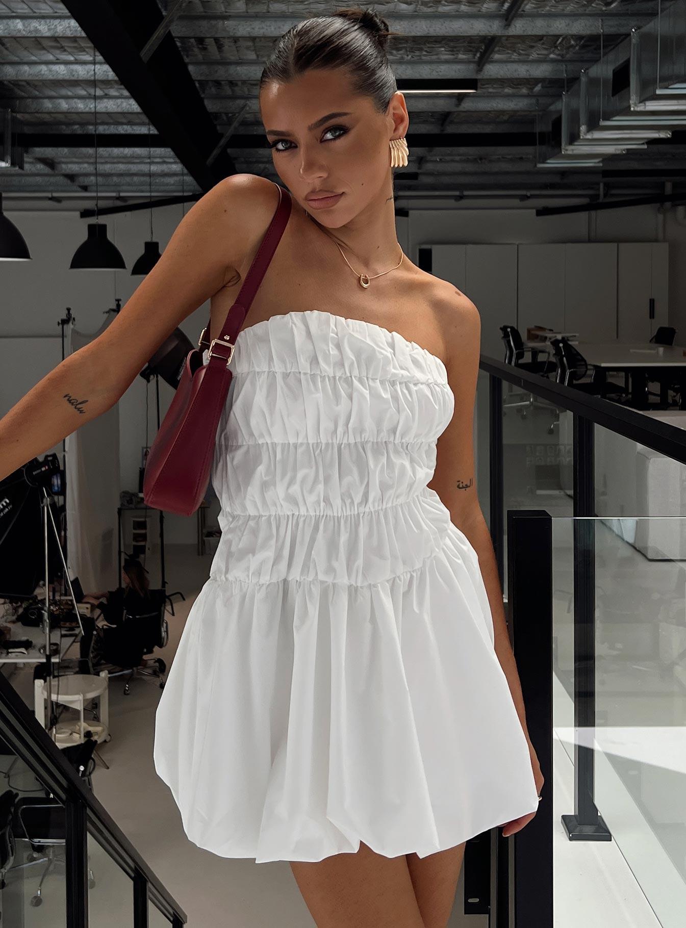 Karenza Bubble Hem Mini Dress White Product Image