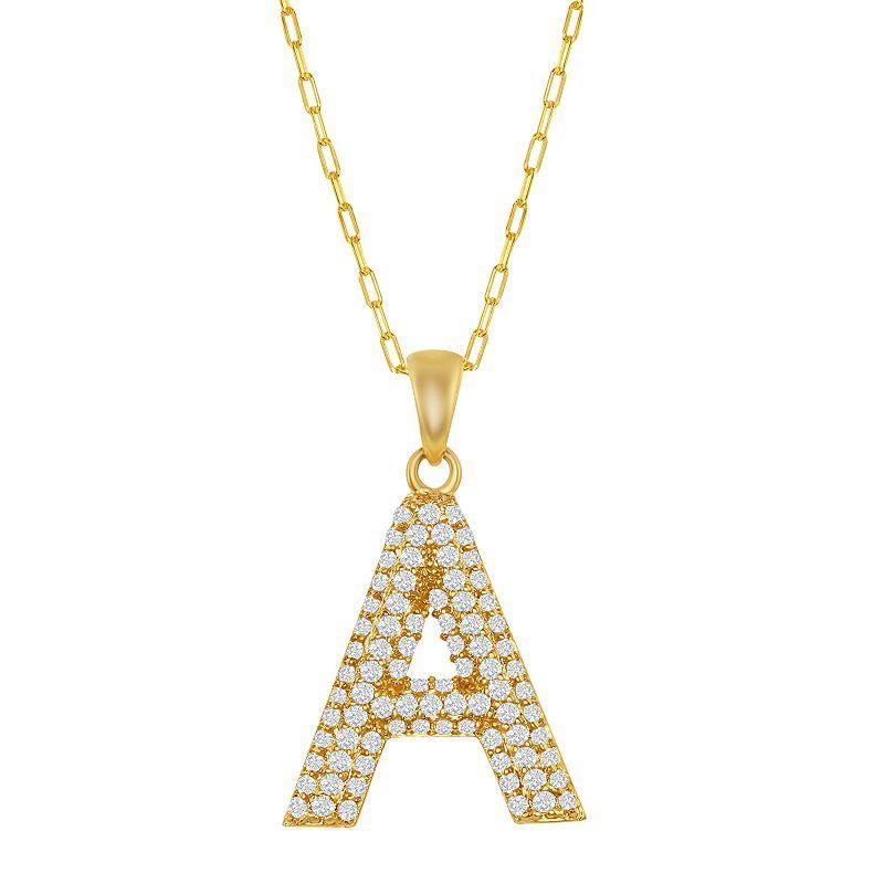 Sterling Silver Cubic Zirconia Block Initial Necklace, Women's, Size: 16-18" ADJ, H Product Image
