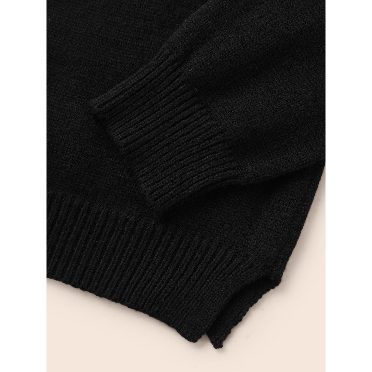 Plus Size Mink Touch Ghost Printed Pullover Black Women Casual Long Sleeve V-neck Everyday Pullovers BloomChic 28/5X Product Image