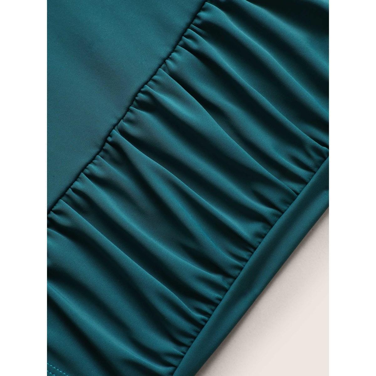 Plus Size Solid Cut Out Ruffle Trim One Piece Swimsuit Women's Swimwear Cyan Beach Gathered Curve Bathing Suits High stretch One Pieces BloomChic 22-24/3X Product Image