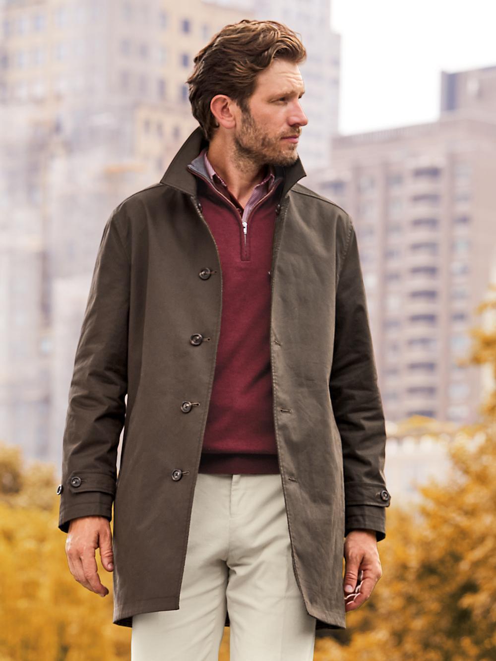 Wool / Cotton Stretch Reversible Plaid Trench Coat - Dark Brown/brown Plaid Product Image