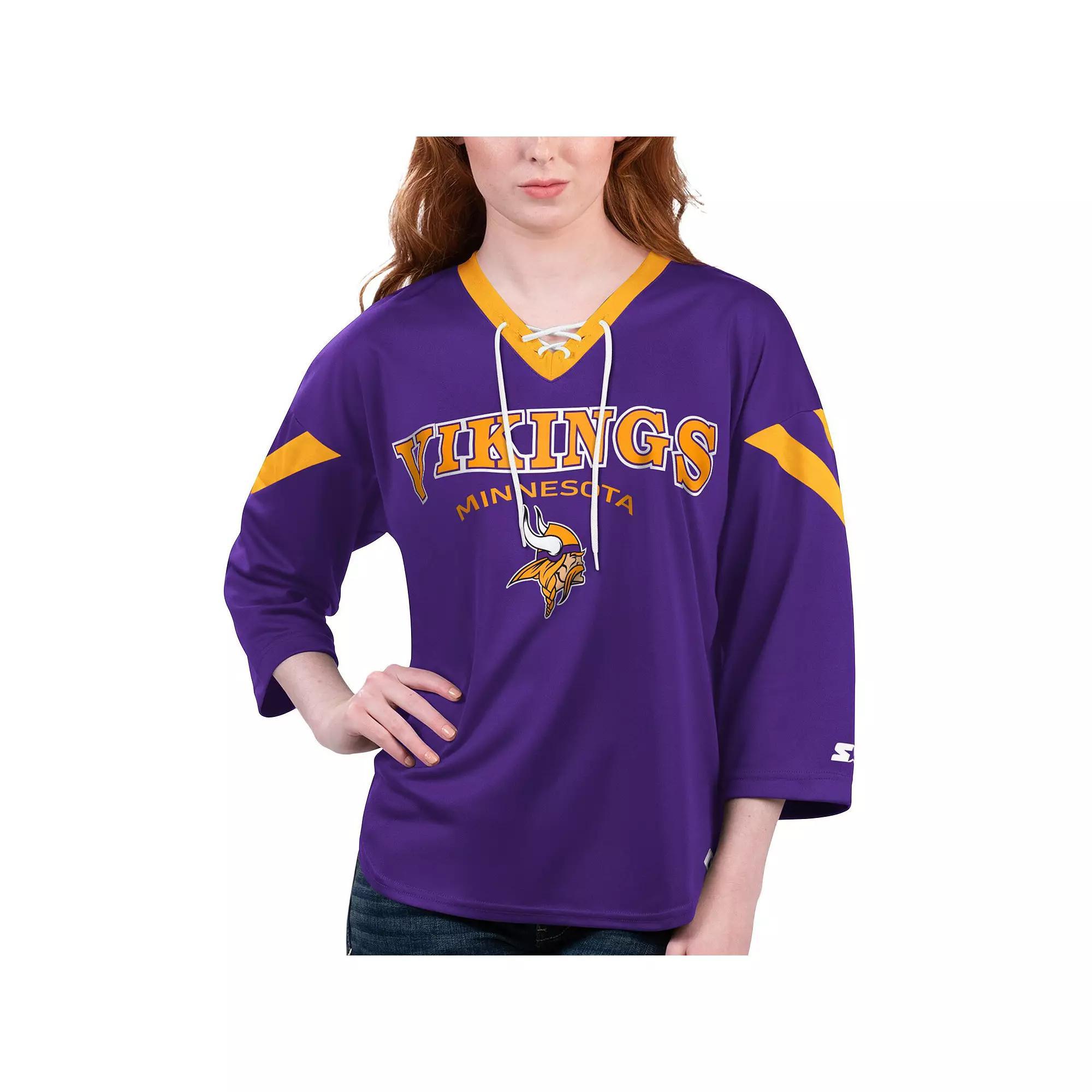 Women's Starter Purple Minnesota Vikings Rally Lace-Up 3/4 Sleeve T-Shirt, Size: Small Product Image