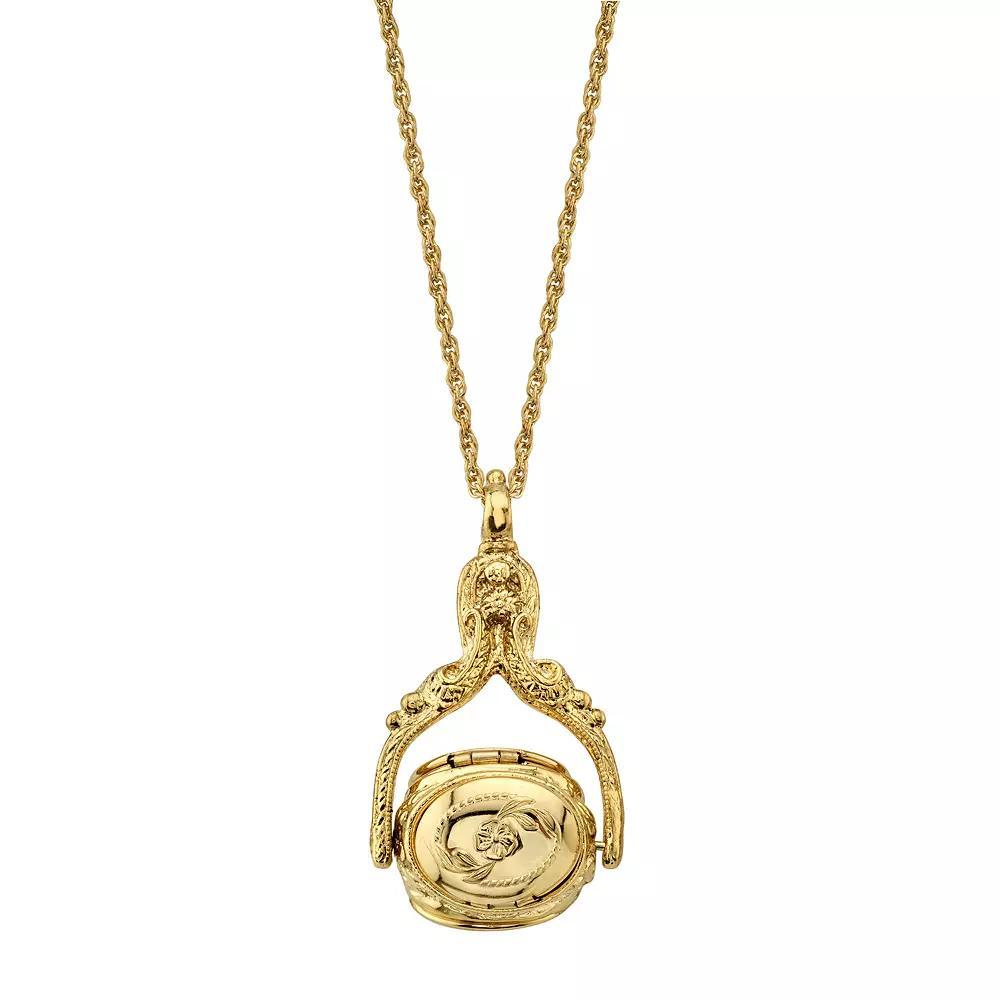 1928 Ornate Locket Pendant Necklace, Womens Gold Tone Product Image