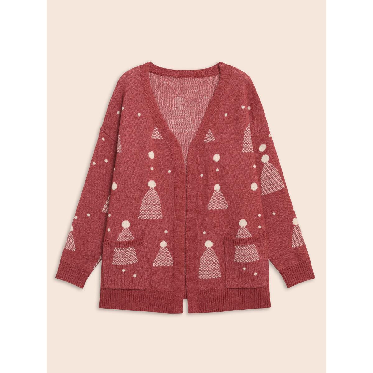 Plus Size Holiday Gradient Cable Knit Cardigan Brightred Women Casual Loose Long Sleeve Everyday Cardigans BloomChic 10/M Product Image