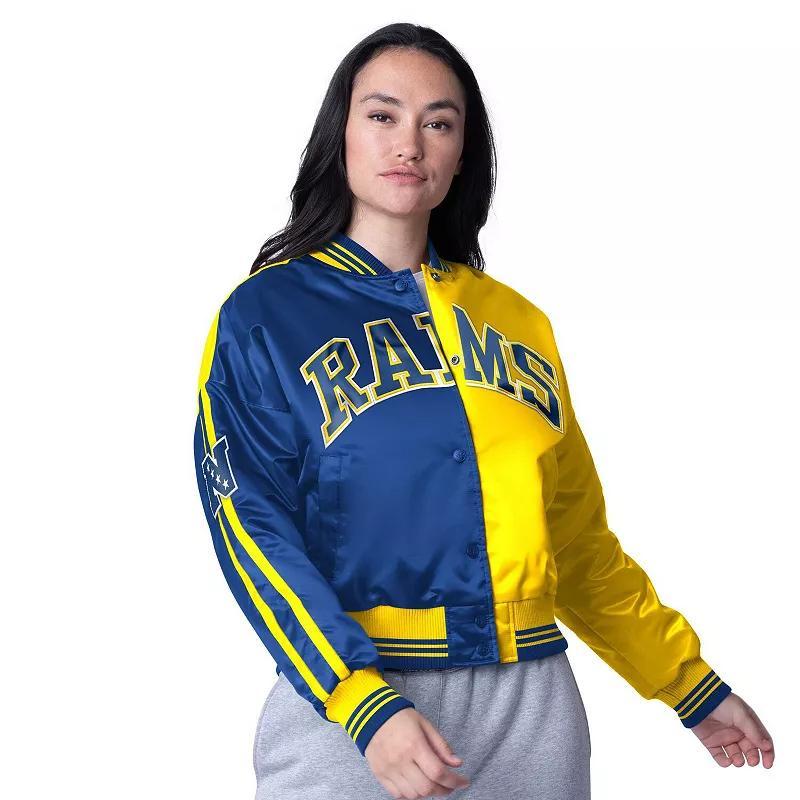 Women's Starter  Powder Blue/Gold Los Angeles Chargers Zone Blitz Cropped Full-Snap Satin Jacket, Size: Large, Light Product Image