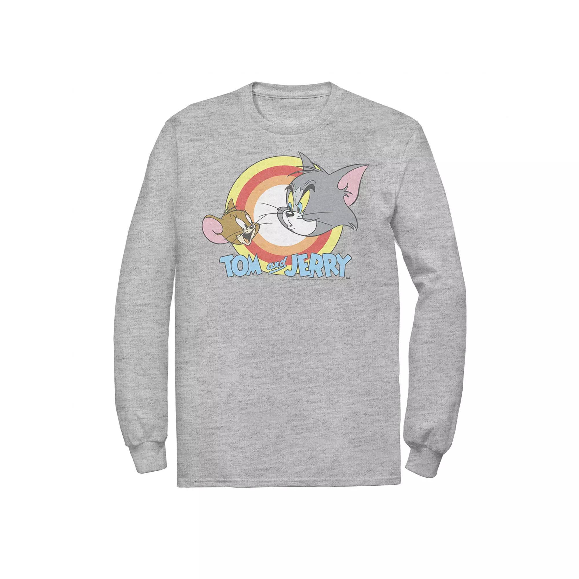 Men's Tom & Jerry Faces And Logo Tee, Size: Medium, Athletic Grey Product Image
