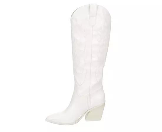 madden girl Arizona Womens Knee-High Western Boots Ivory Product Image