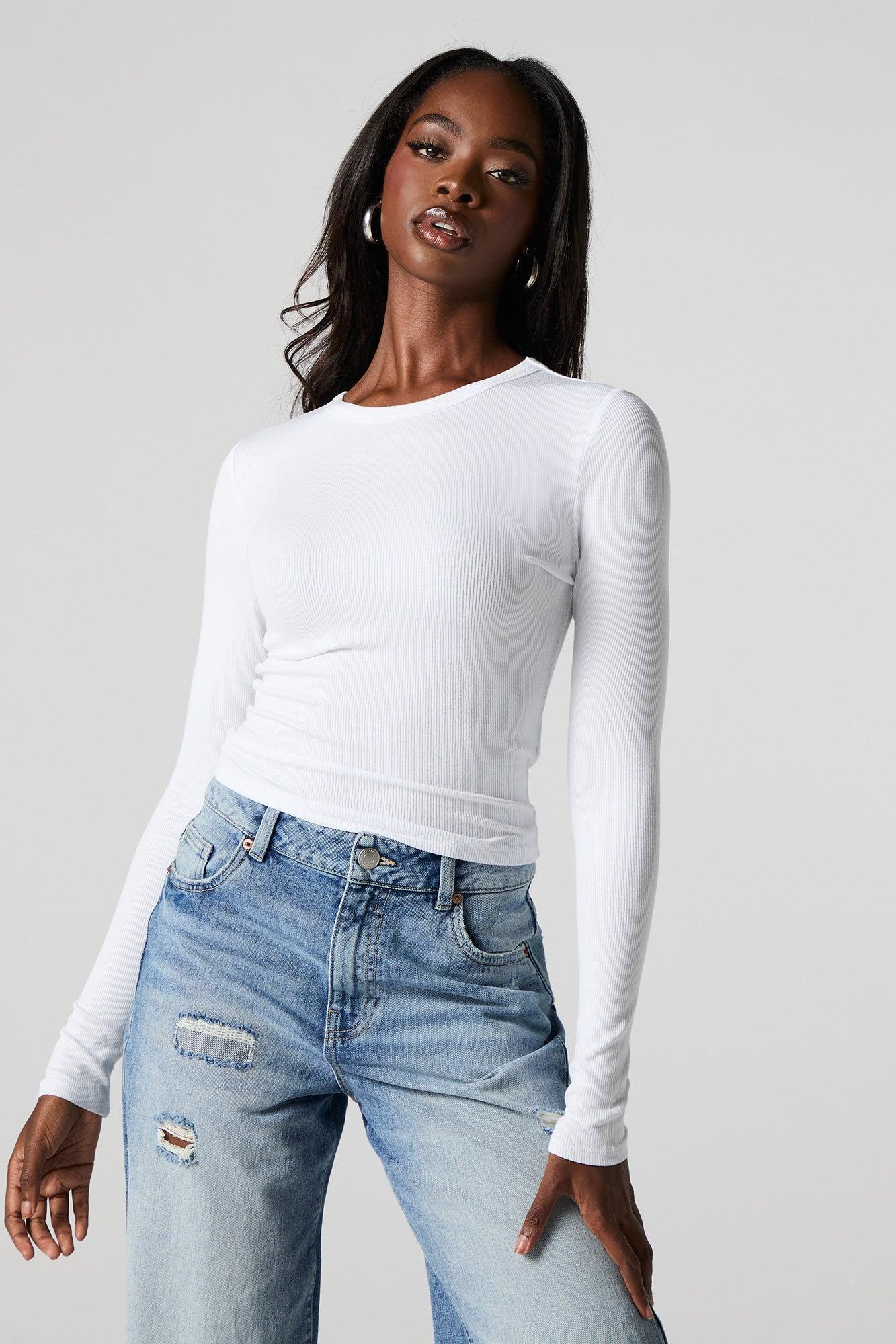 Ribbed Long Sleeve Skimmer Top Female Product Image