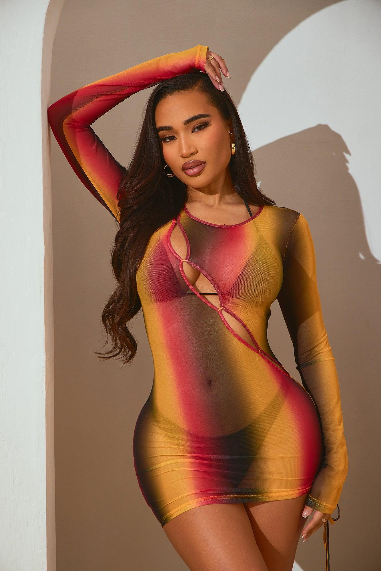 Bailey Long Sleeve Cover Up Dress - Red/combo Product Image
