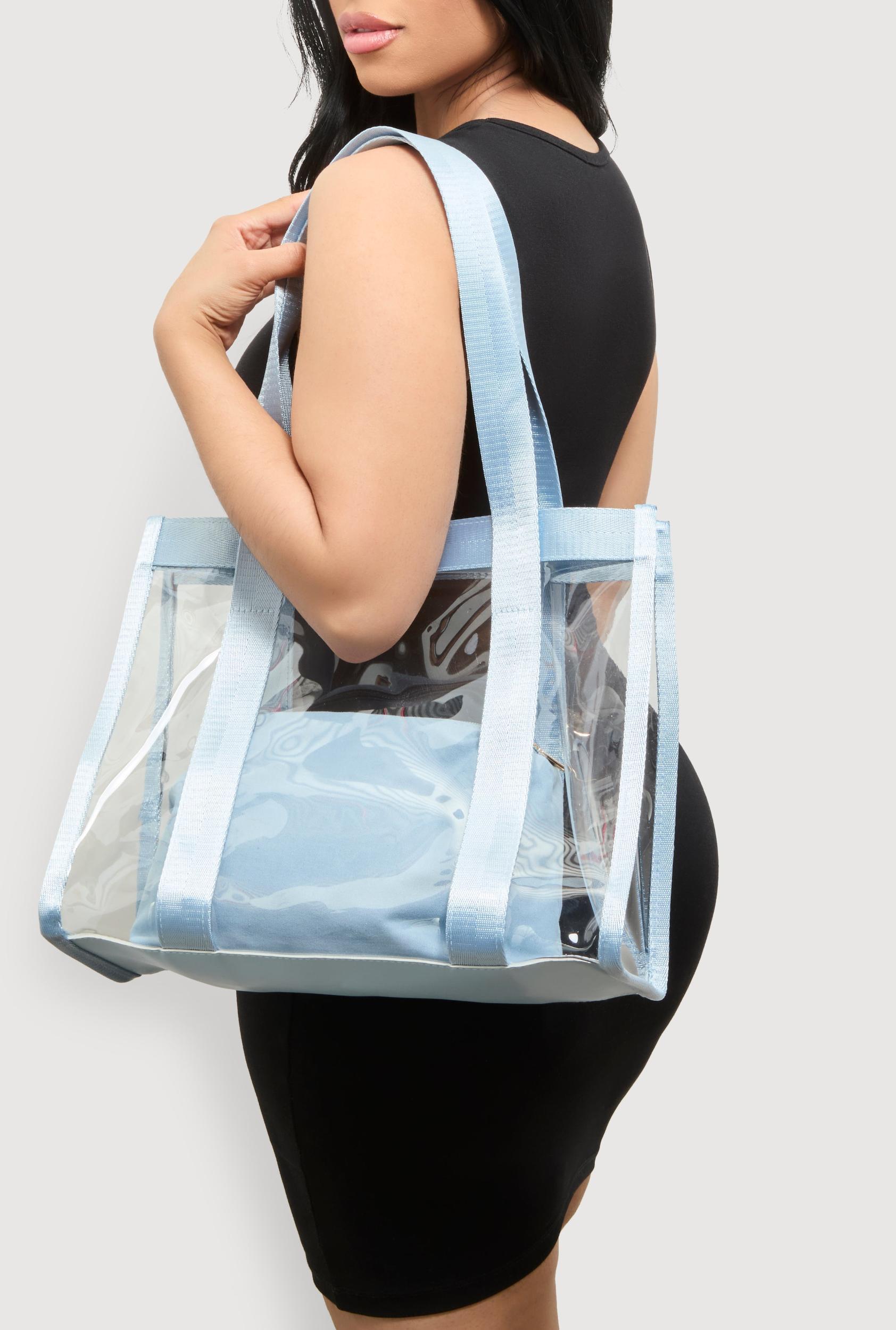 Contrast Trim Clear Tote Bag with Pouch Female Product Image