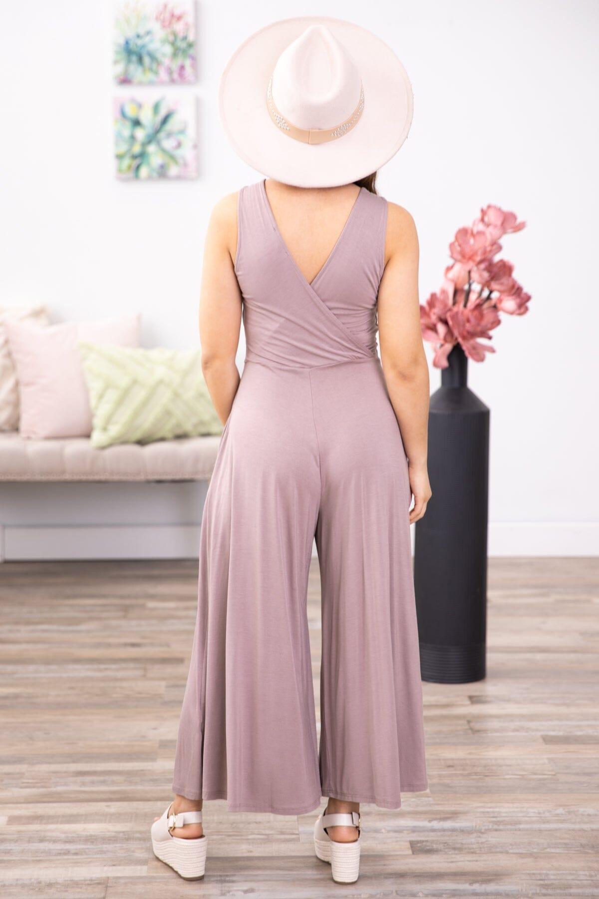 Mocha Surplice Front Wide Leg Jumpsuit Product Image