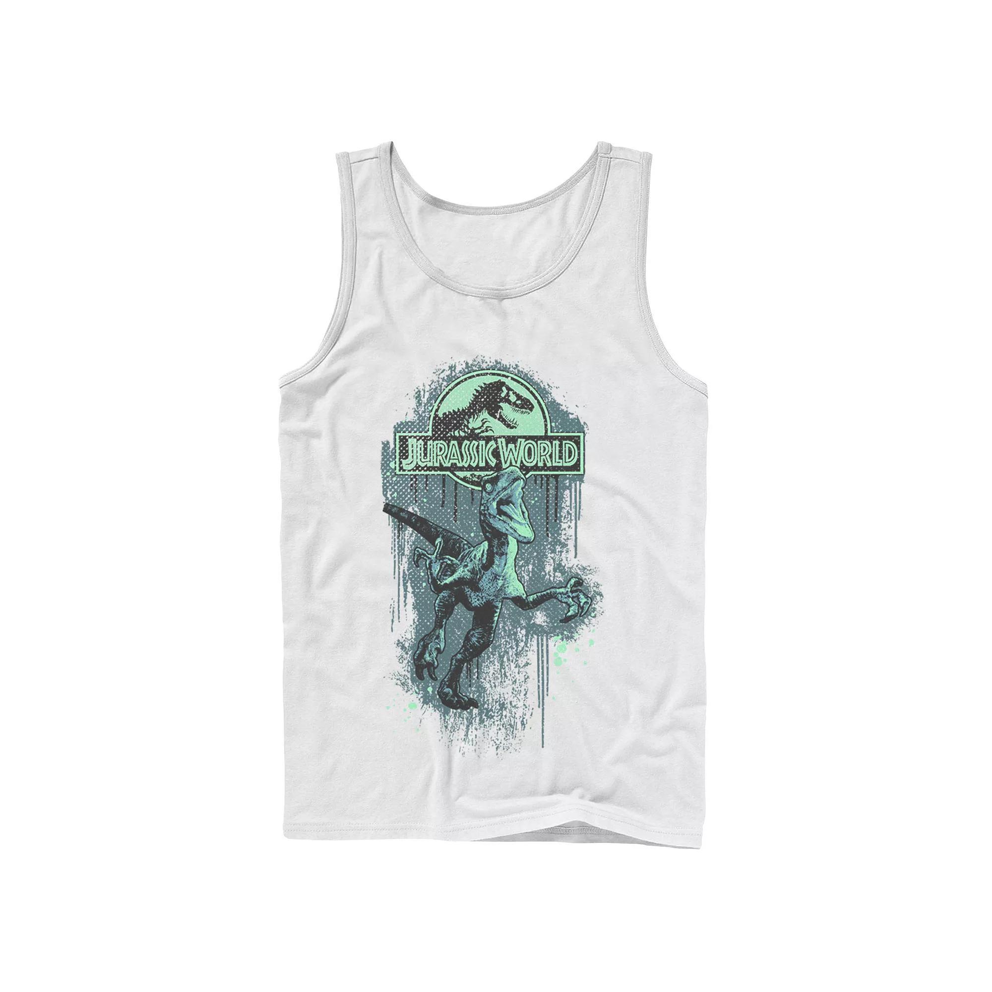 Men's Jurassic World Raptor Paint Splatter Title Logo Graphic Tank Top, Size: Large, White Product Image