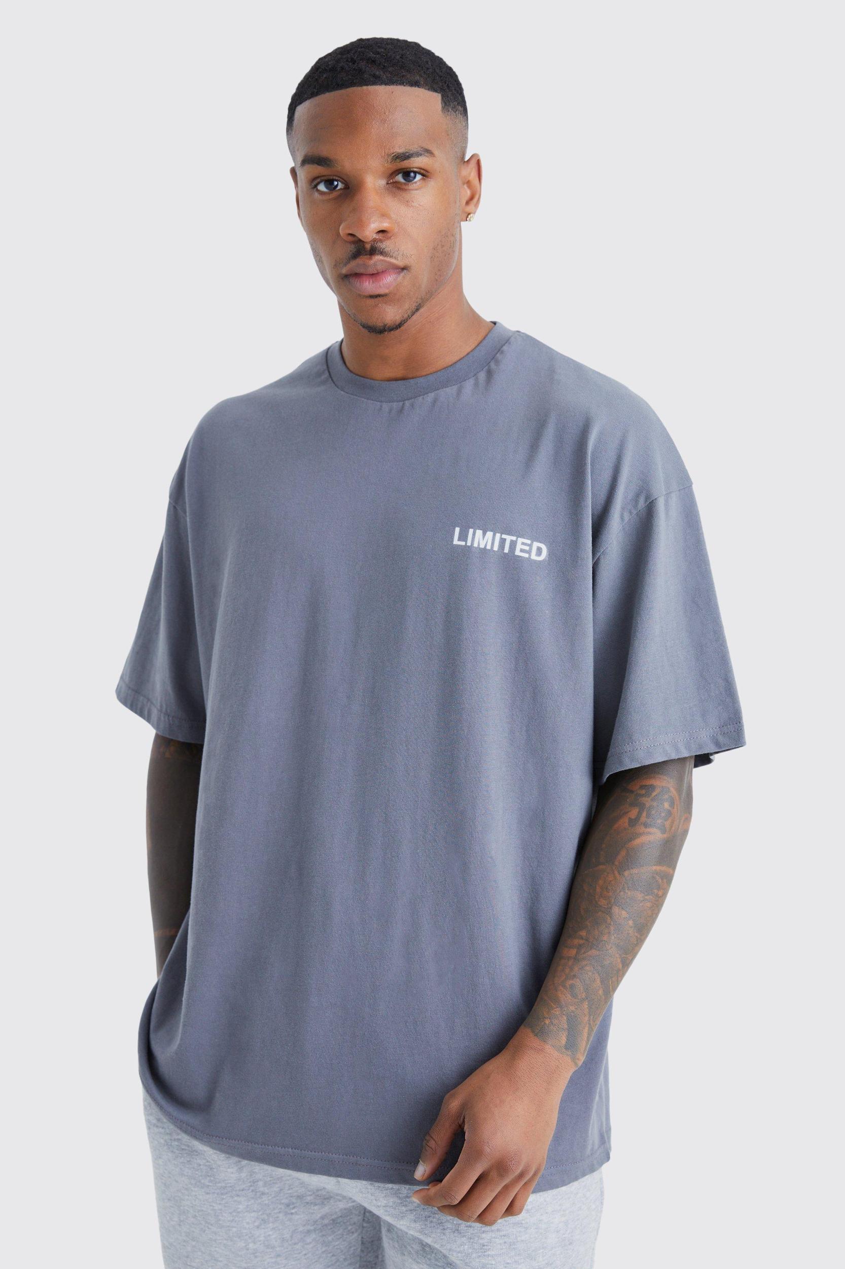 Mens Oversized Raised Limited Text T-shirt - Grey Product Image