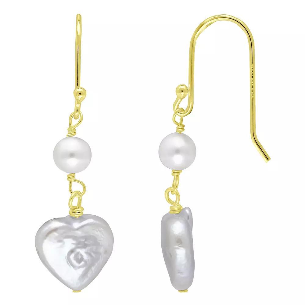 Aleure Precioso 18k Gold Over Silver Heart Shaped Freshwater Cultured Pearl Drop Earrings, Womens, Gold Tone White Product Image