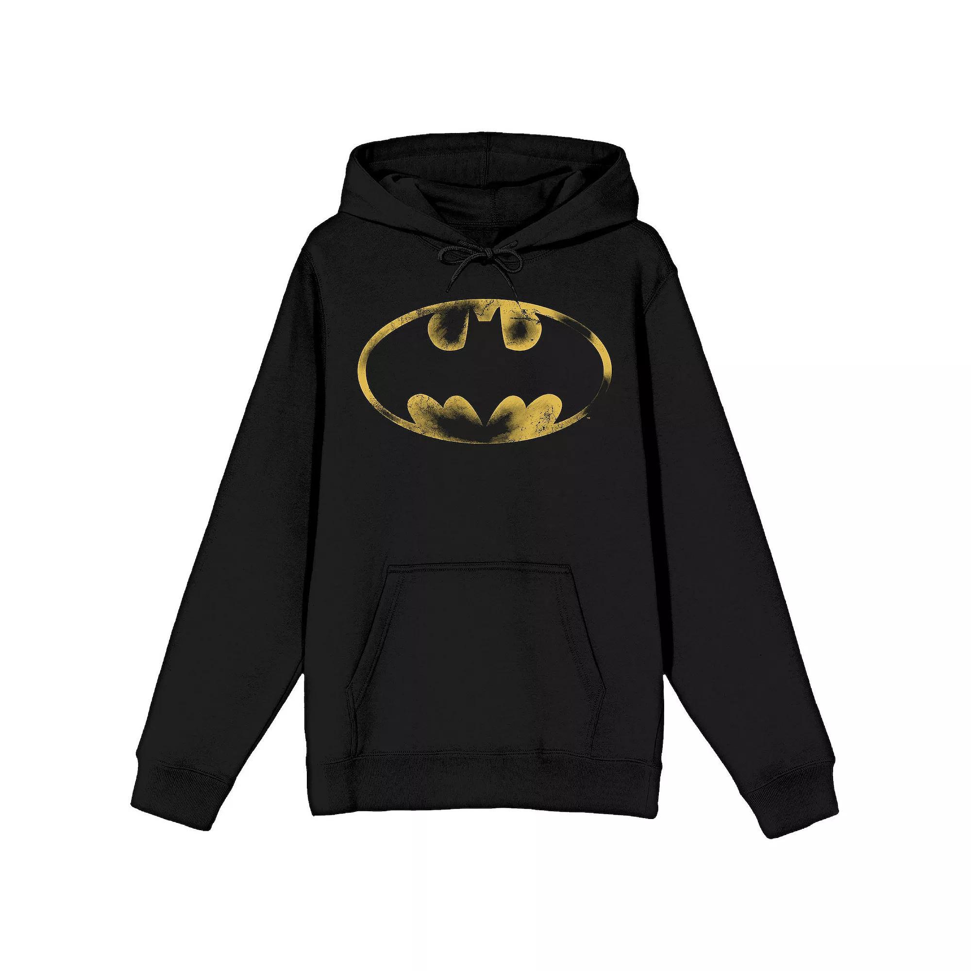Men's Batman Core Distressed Gold Hoodie, Size: XXL, Black Product Image