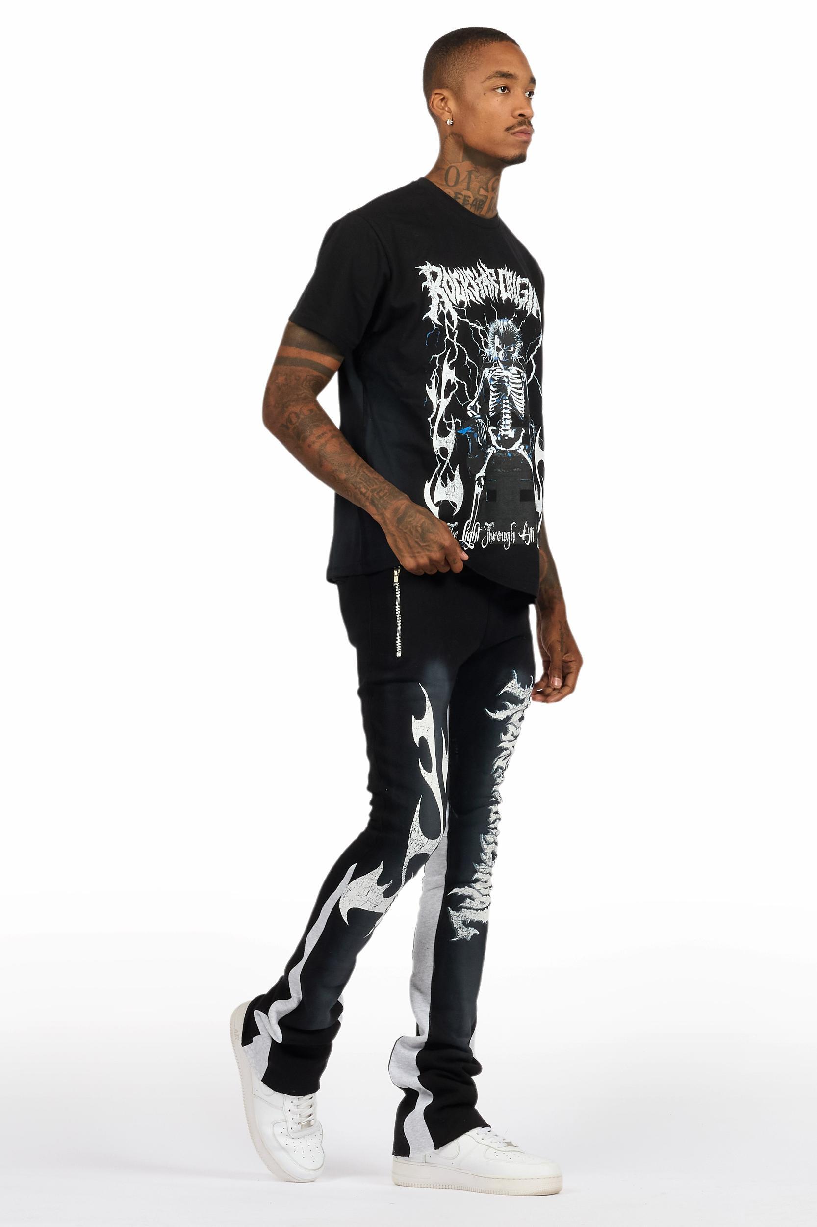 Deathrow Black T-Shirt/Stacked Flare Pant Set Male Product Image