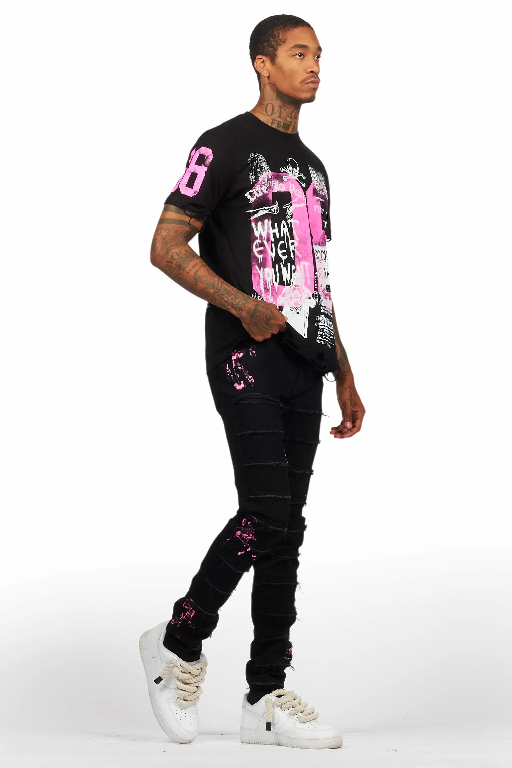 Grill Black/Pink T-Shirt/Slim Fit Jean Set Male Product Image