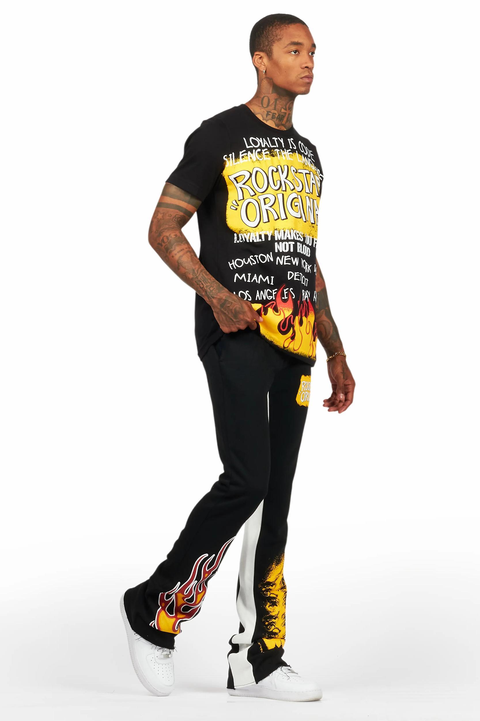 Beno Black T-Shirt/Baggy Stacked Pant Set Male Product Image