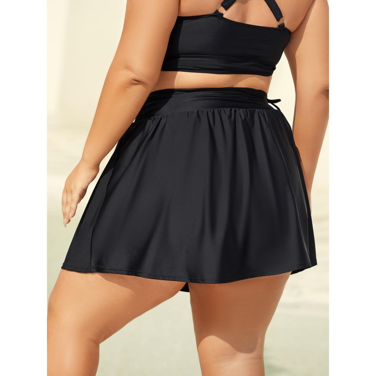 Plus Size Side Drawstring A-Line Mini Swim Skirt Women's Swimwear Black Beach Drawstring High stretch Bodycon Mid Rise Curve Swim Bottoms BloomChic 26/4X Product Image