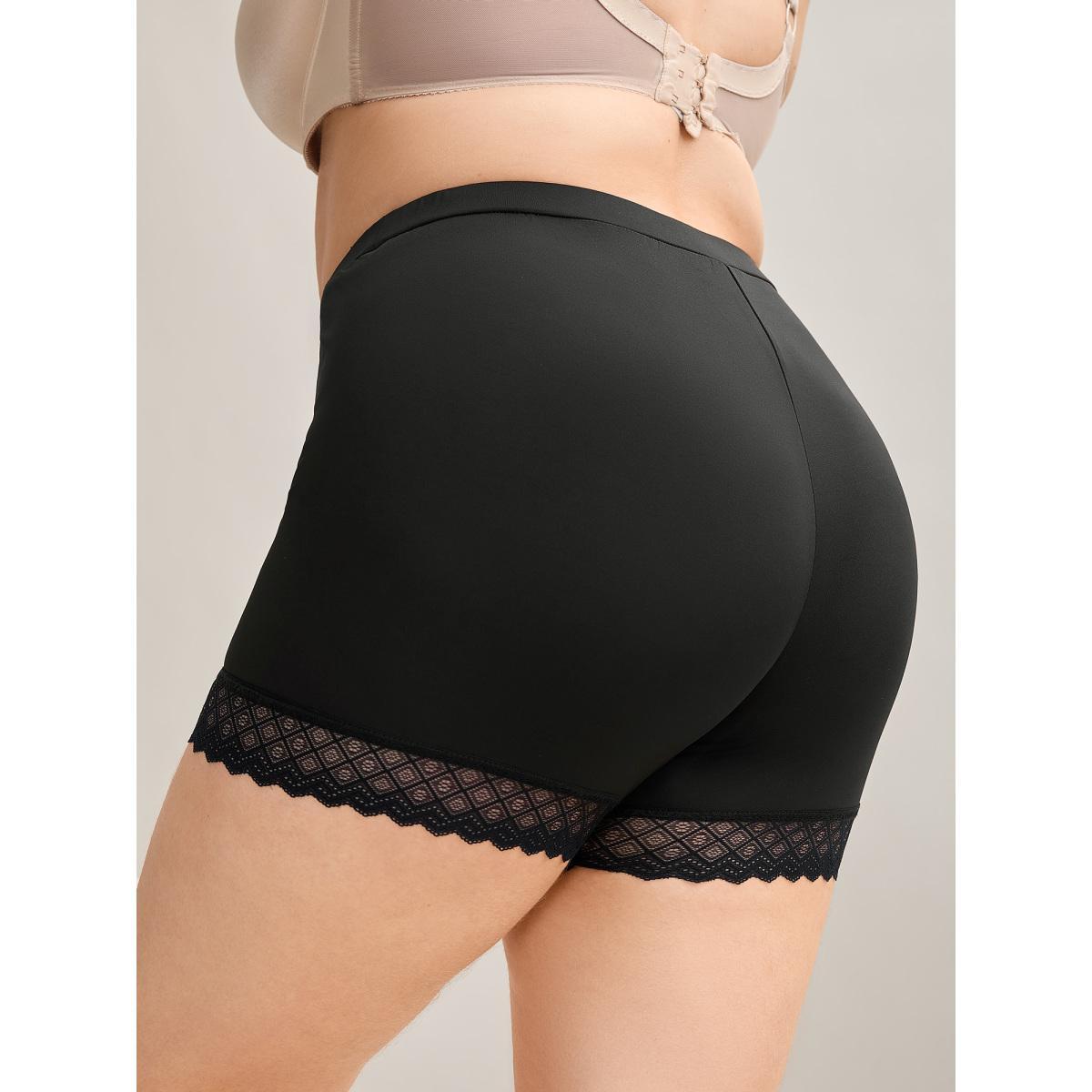 Plus Size Supersoft Lace Detail Skinny Fit Tights Women Black Elegant High stretch Skinny Mid Rise Everyday Leggings BloomChic 22-24/3X Product Image