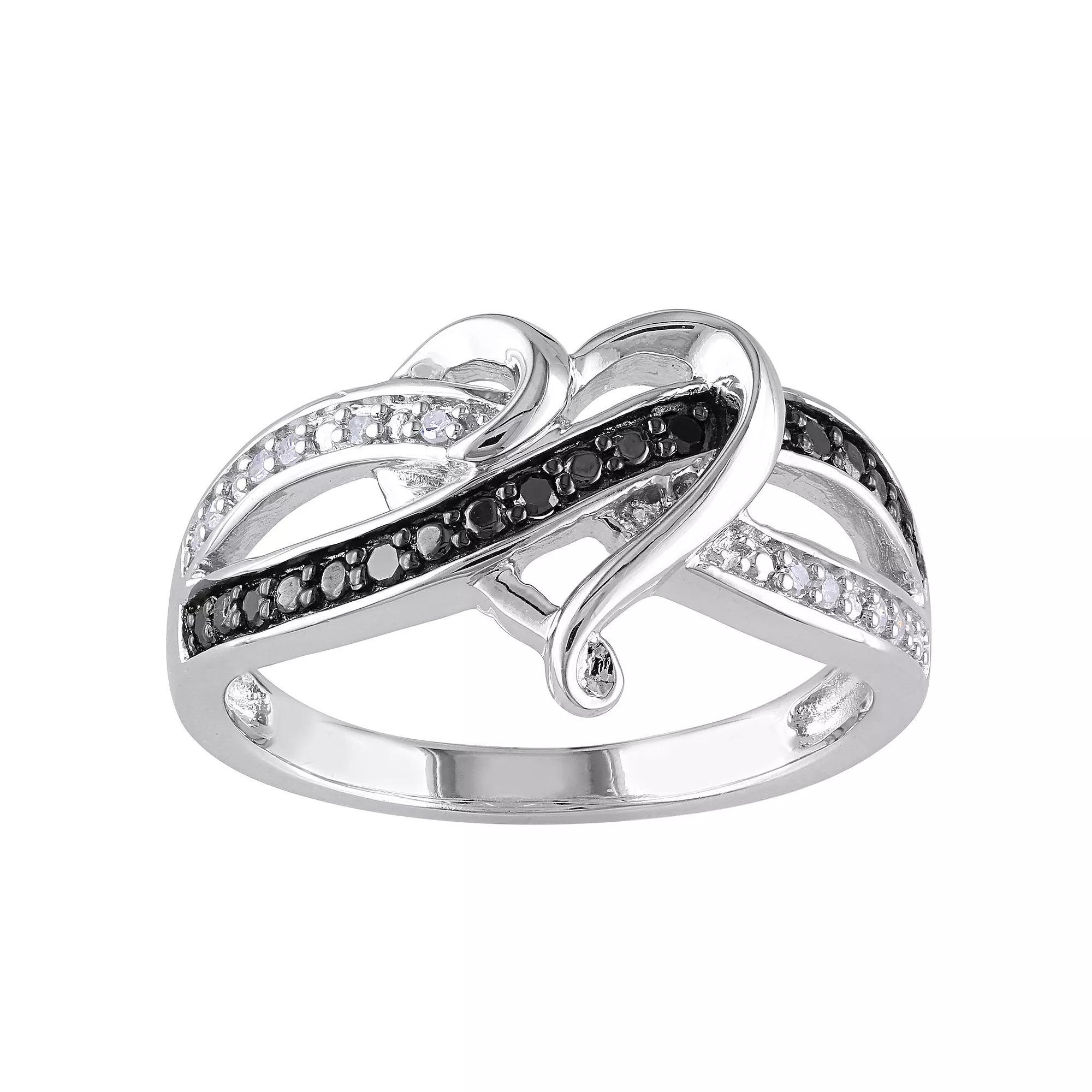 Stella Grace Sterling Silver 1/8 Carat T.W. Black & White Diamond Infinity Heart Ring, Women's, Size: 9 Product Image